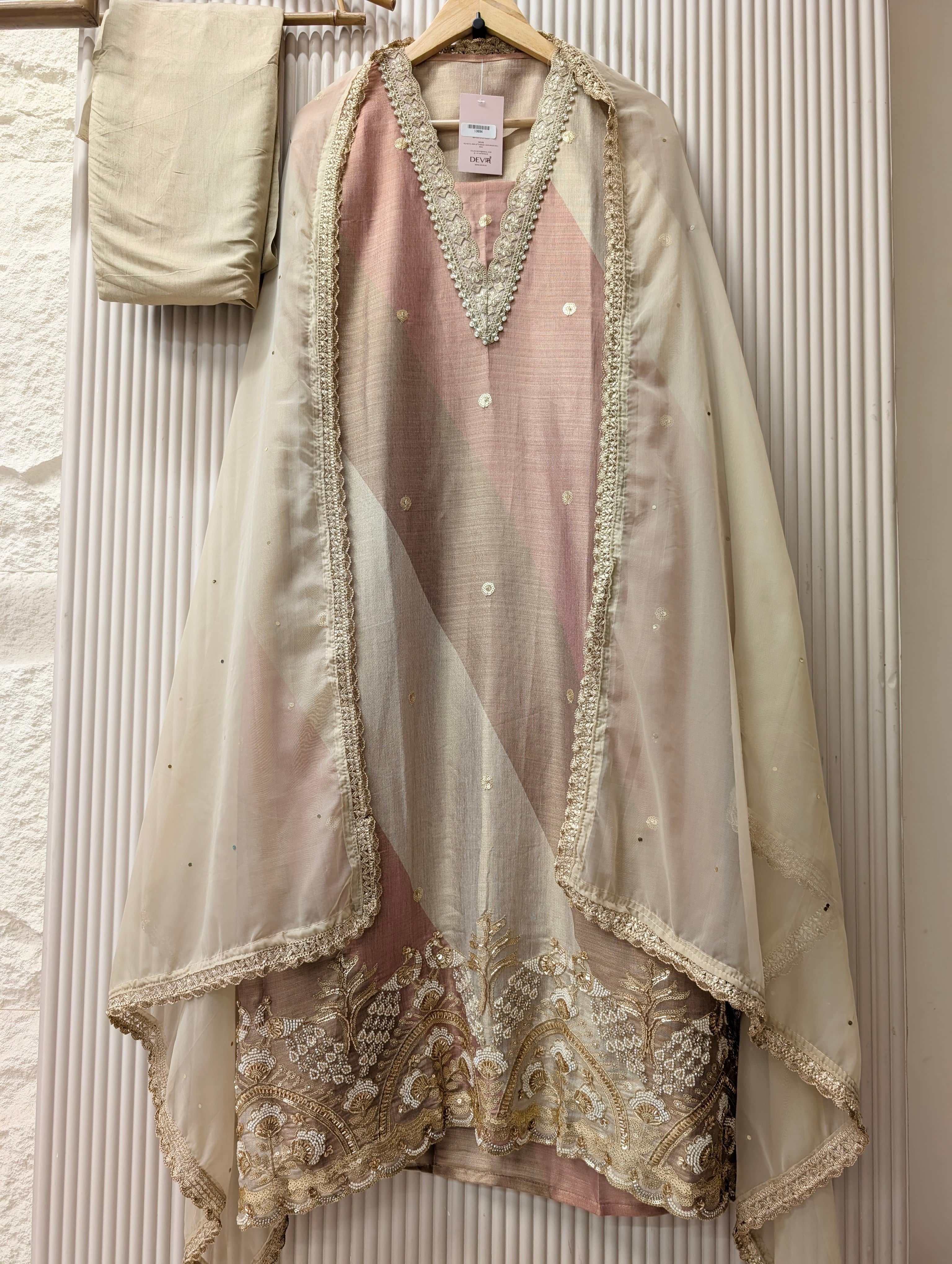 Pink Tissue Silk Embroidered Unstitched 3-Piece Suit (Devri – D.No 13694)