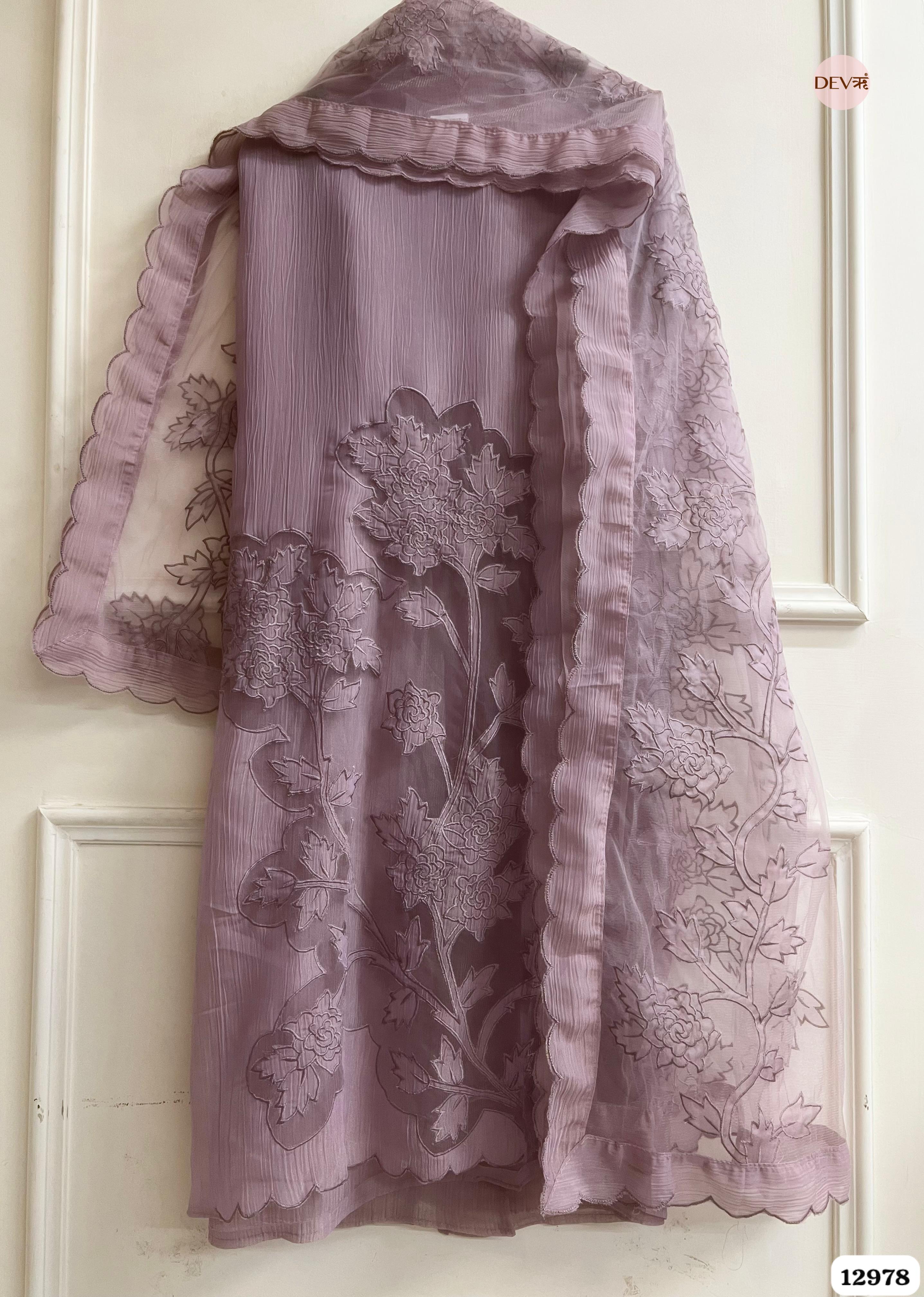 Mauve Tissue Crush Embroidered Unstitched 3-Piece Suit (Devri – D.No 12978)