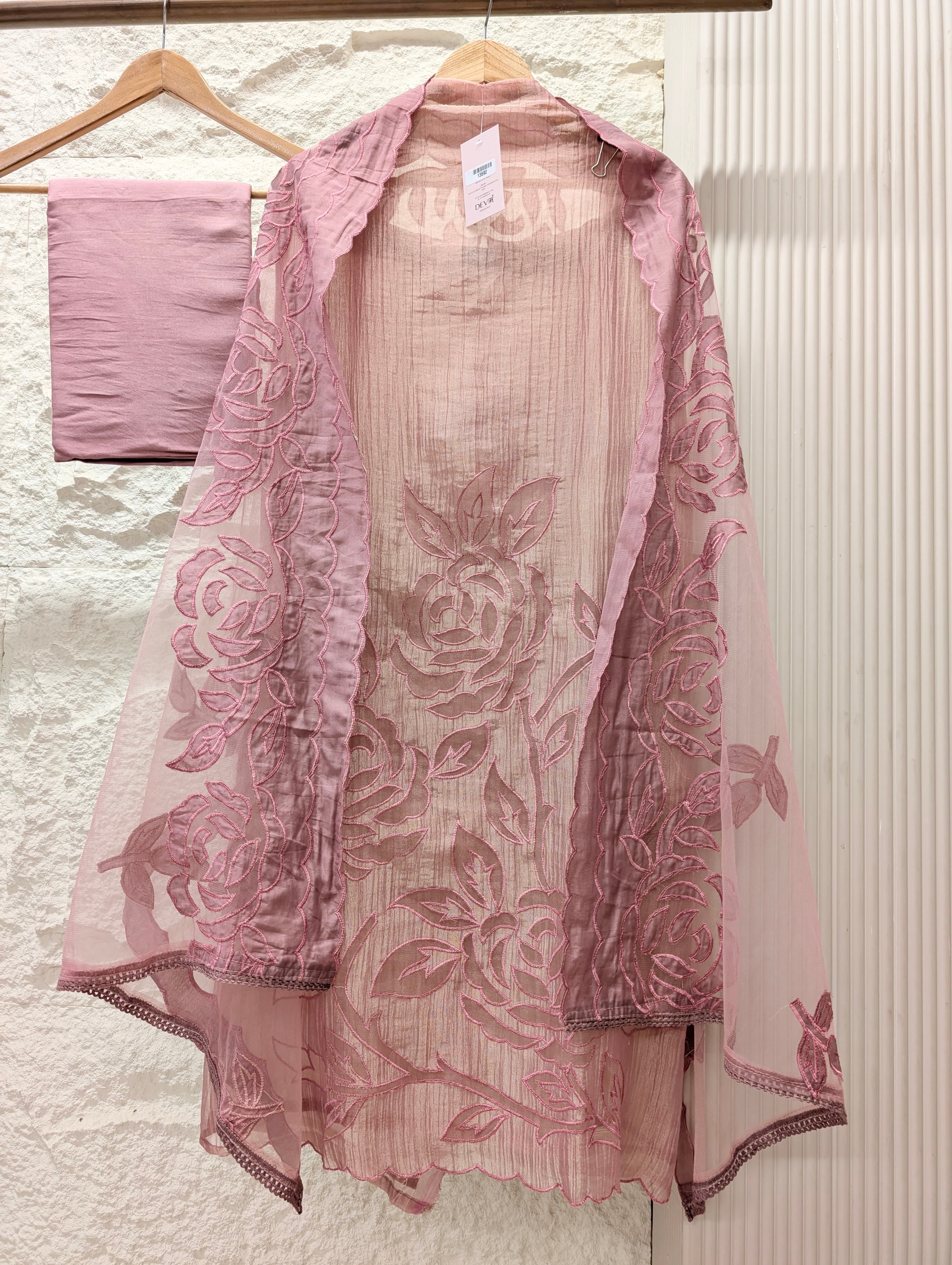Pink Tissue Crush Silk Embroidered Unstitched 3-Piece Suit (Devri – D.No 13592)