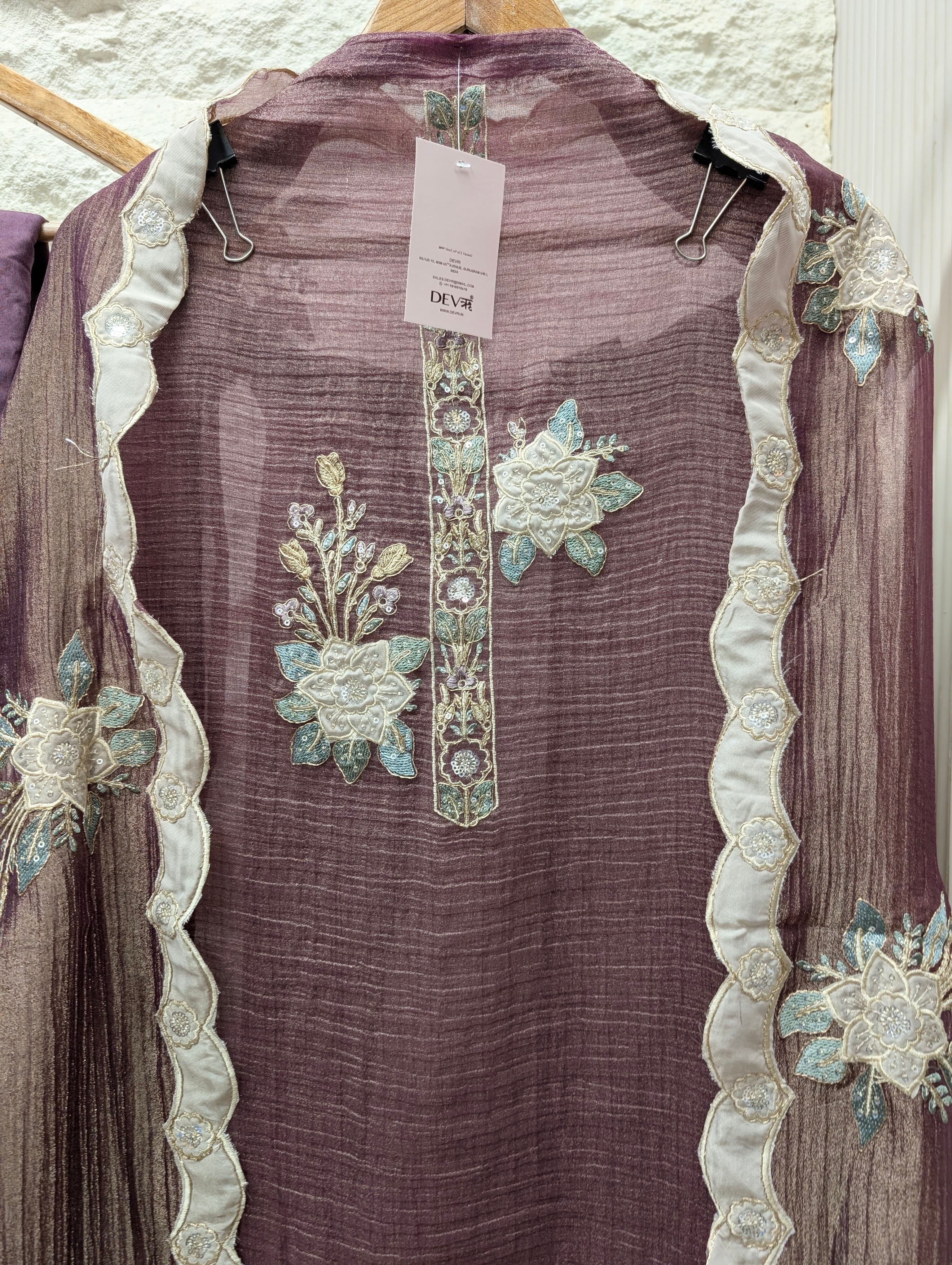 Purple Tissue Crush Silk Embroidered Unstitched 3-Piece Suit (Devri – D.No 13757)