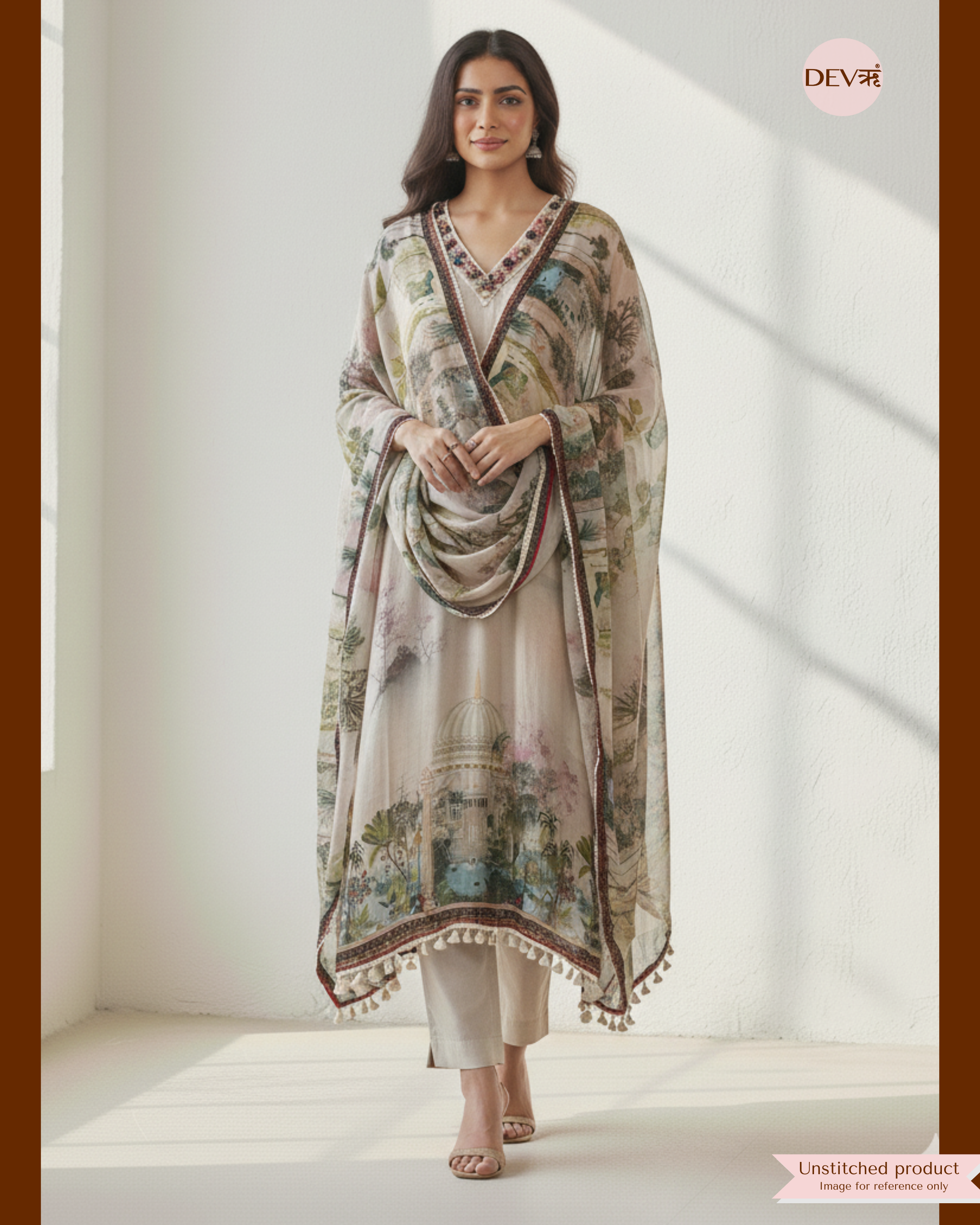 Light Multi Organza Silk Semi Stitched Printed Hand Embroidered -Set Of 3 {11600}