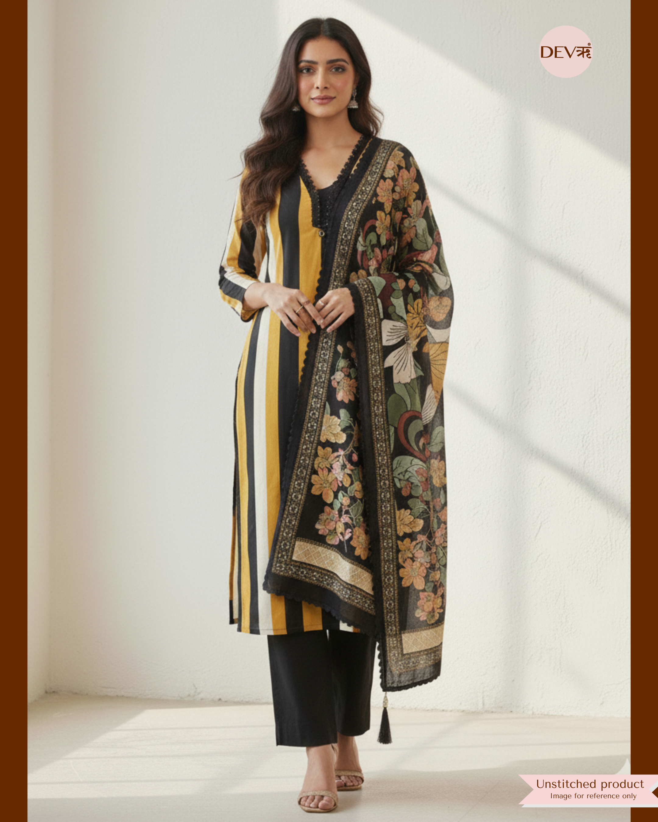 YellowCotton Unstitched Embroidered Printed -Set Of 3 {11355}