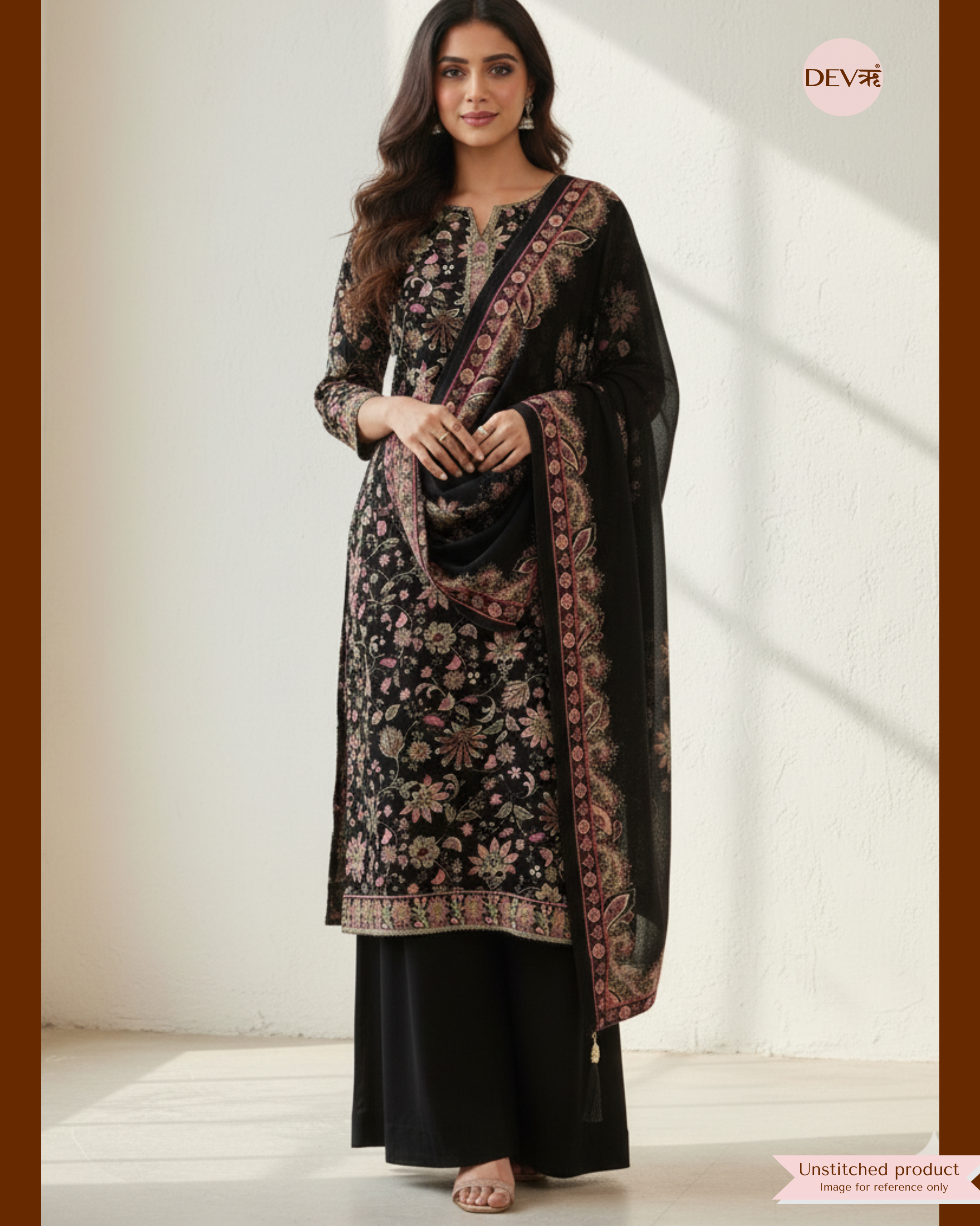 Black Jam Cotton printed unstitched - 3 Piece {11440}