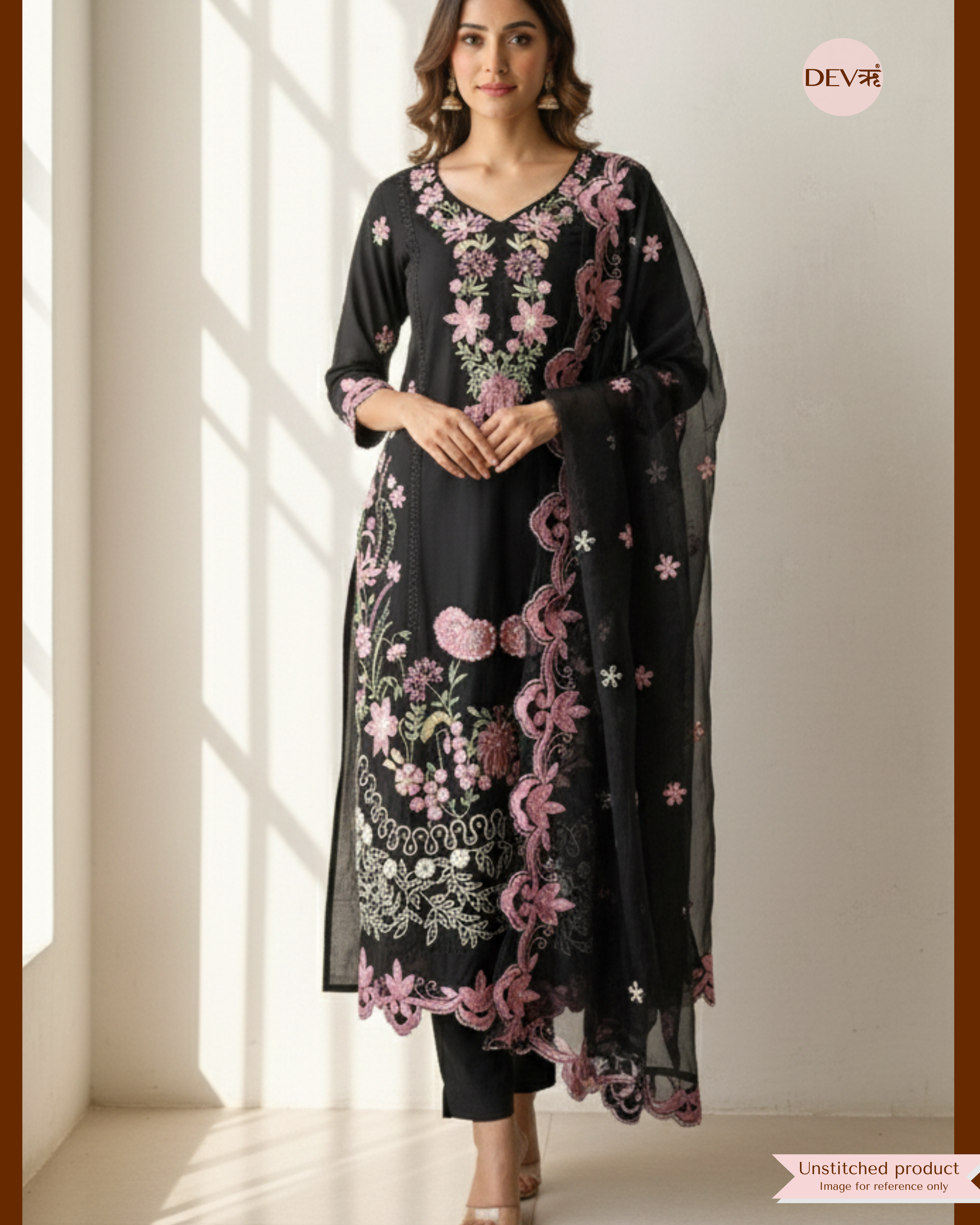 Black Organza Unstitched Pakistani -Set Of 3 {7787}