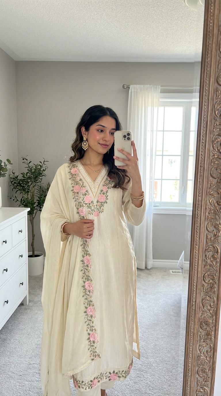 Noor-e-Mehr Tissue Silk Embroidered Blush 3-Piece Set (Devri – D.No 2040)