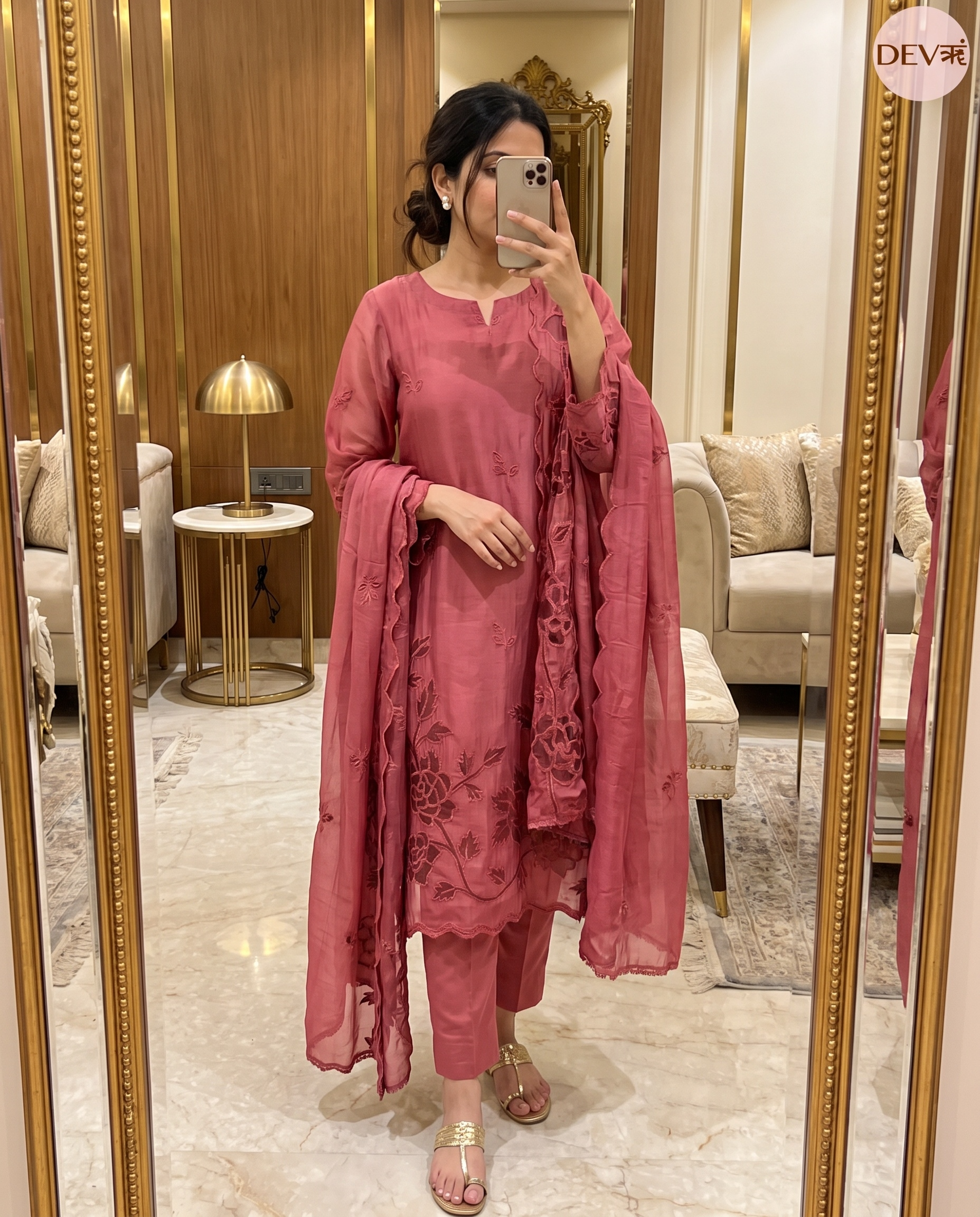 Pink Mul Chanderi Embroidered Unstitched 3-Piece Suit (Devri – D.No 13437)