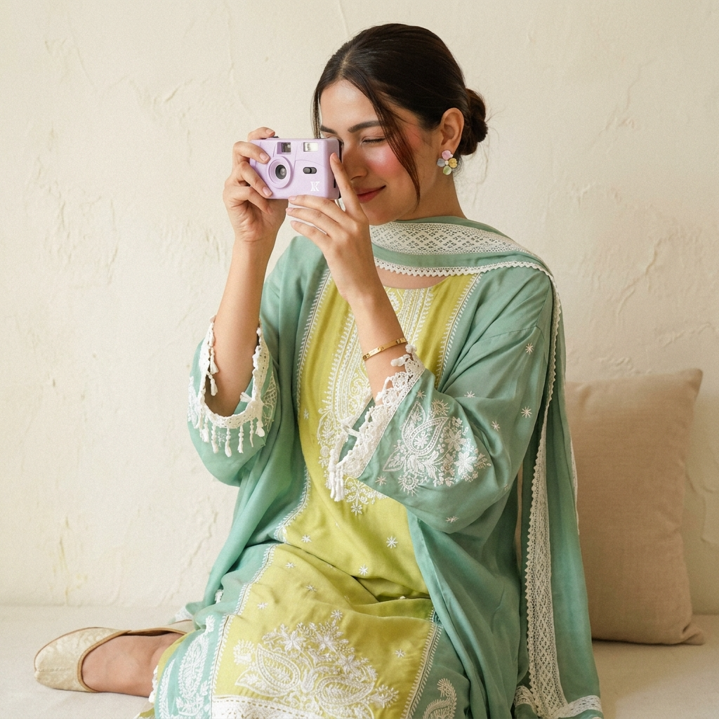 Lime Muslin Embroidered Unstitched 3-Piece Suit (Devri – D.No 13153)