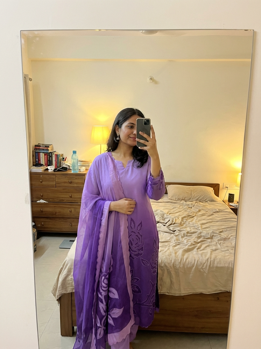 Purple Mul Chanderi Embroidered Unstitched 3-Piece Suit (Devri – D.No 13110)