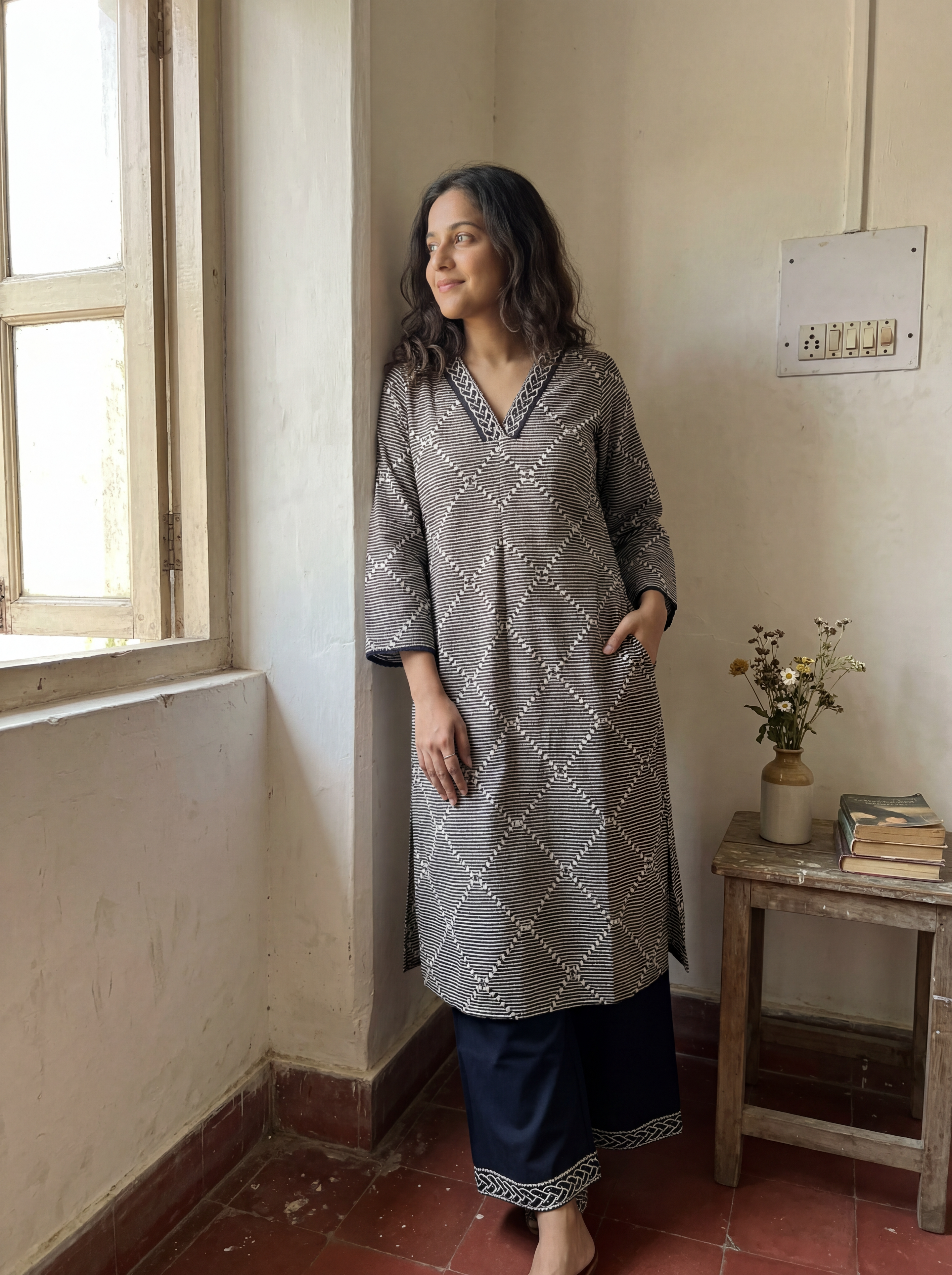Grey Printed Kurta Set In A Soft german Reyon Blend Fabric {1001}