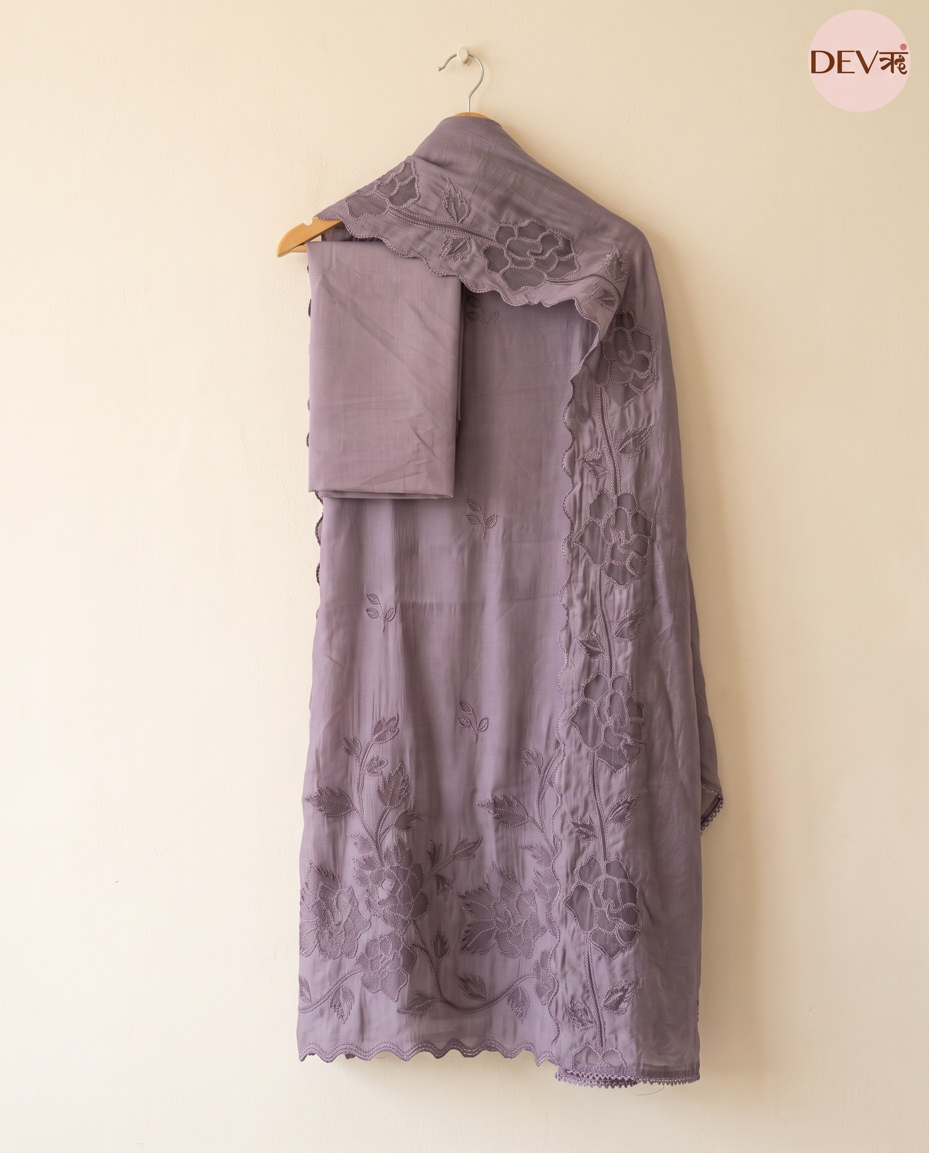 Purple Mul Chanderi Embroidered Unstitched 3-Piece Suit (Devri – D.No 13440)