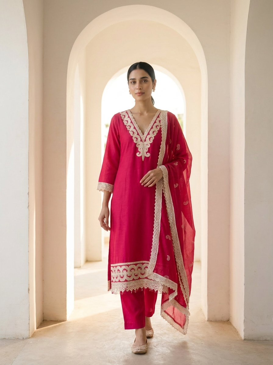 Ridhima Soft Silk Embroidered Pink 3-Piece Set (Devri – D.No 2025)