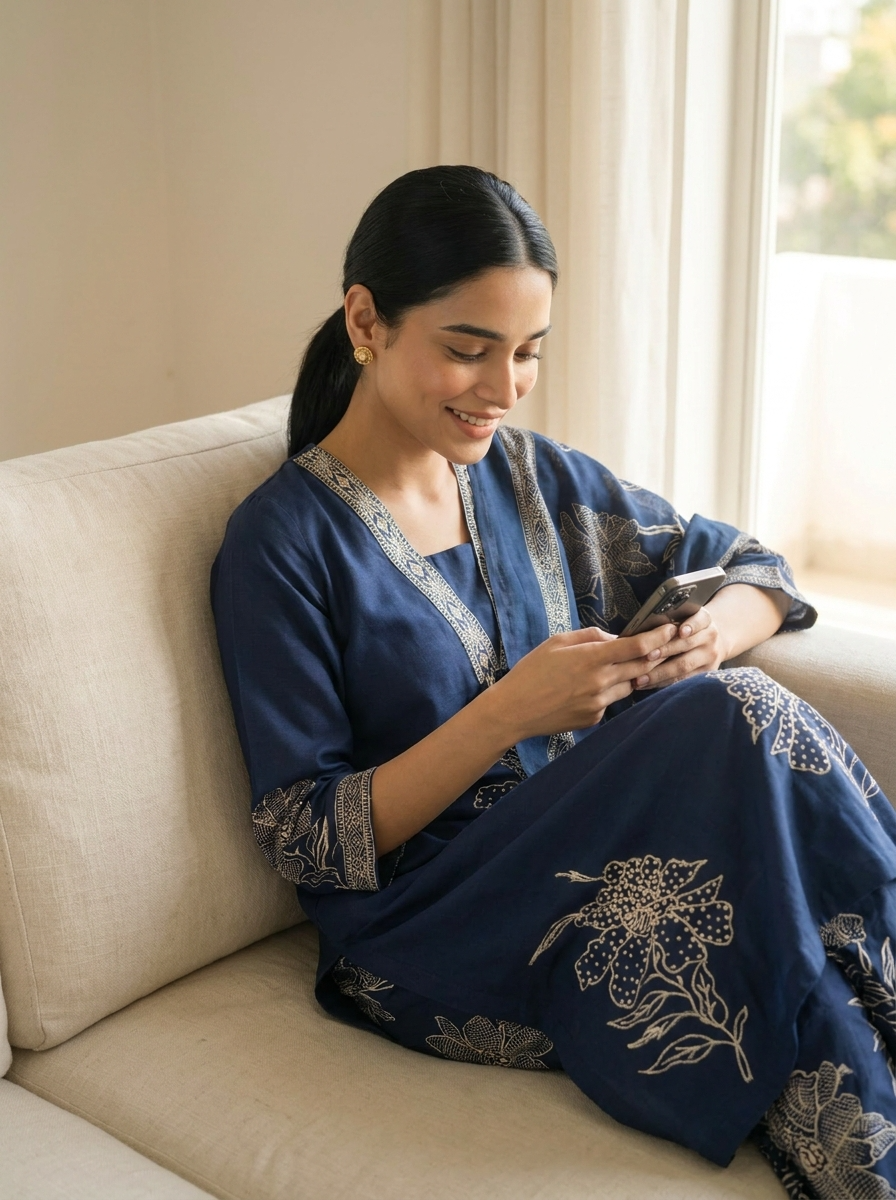 Neelambari Cotton Slub Printed Navy Blue 3-Piece Set (Devri – D.No 21059)