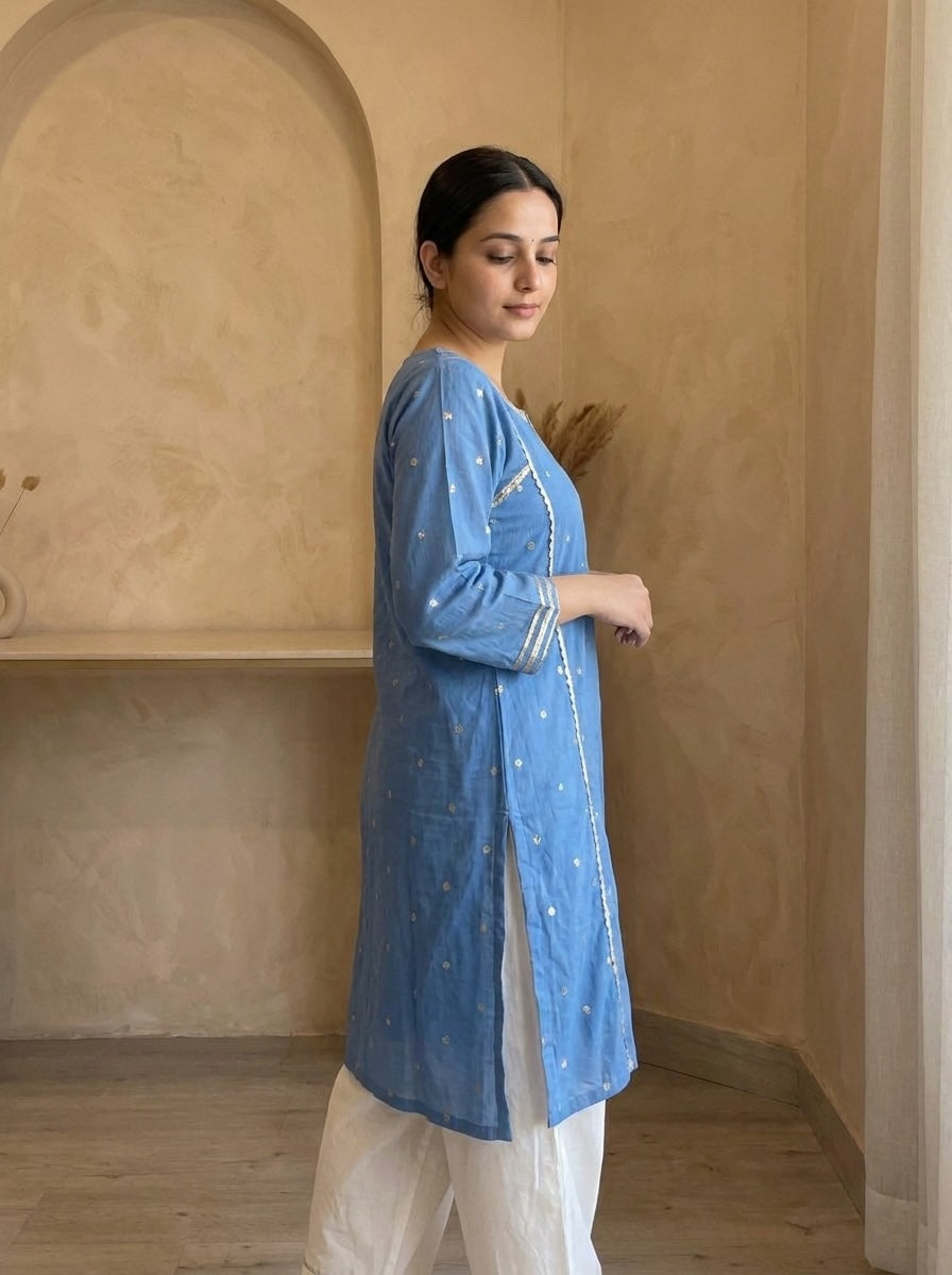 Neelika Pure mul cotton Embroidered Blue 2-Piece Set (Devri – D.No 21185)