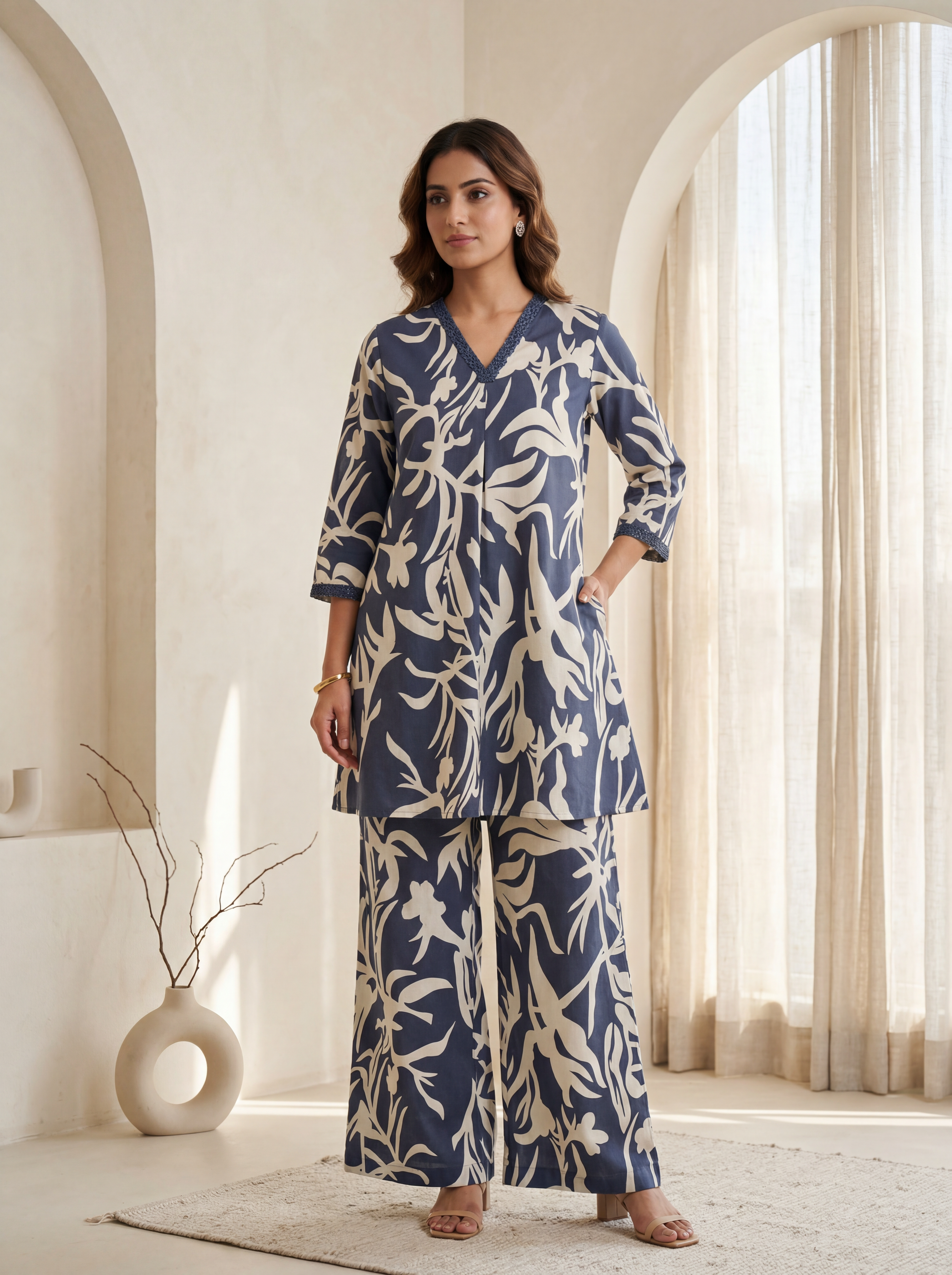 Drishti Cotton Printed Charcoal & Ivory 2-Piece Set (Devri – D.No 20086)
