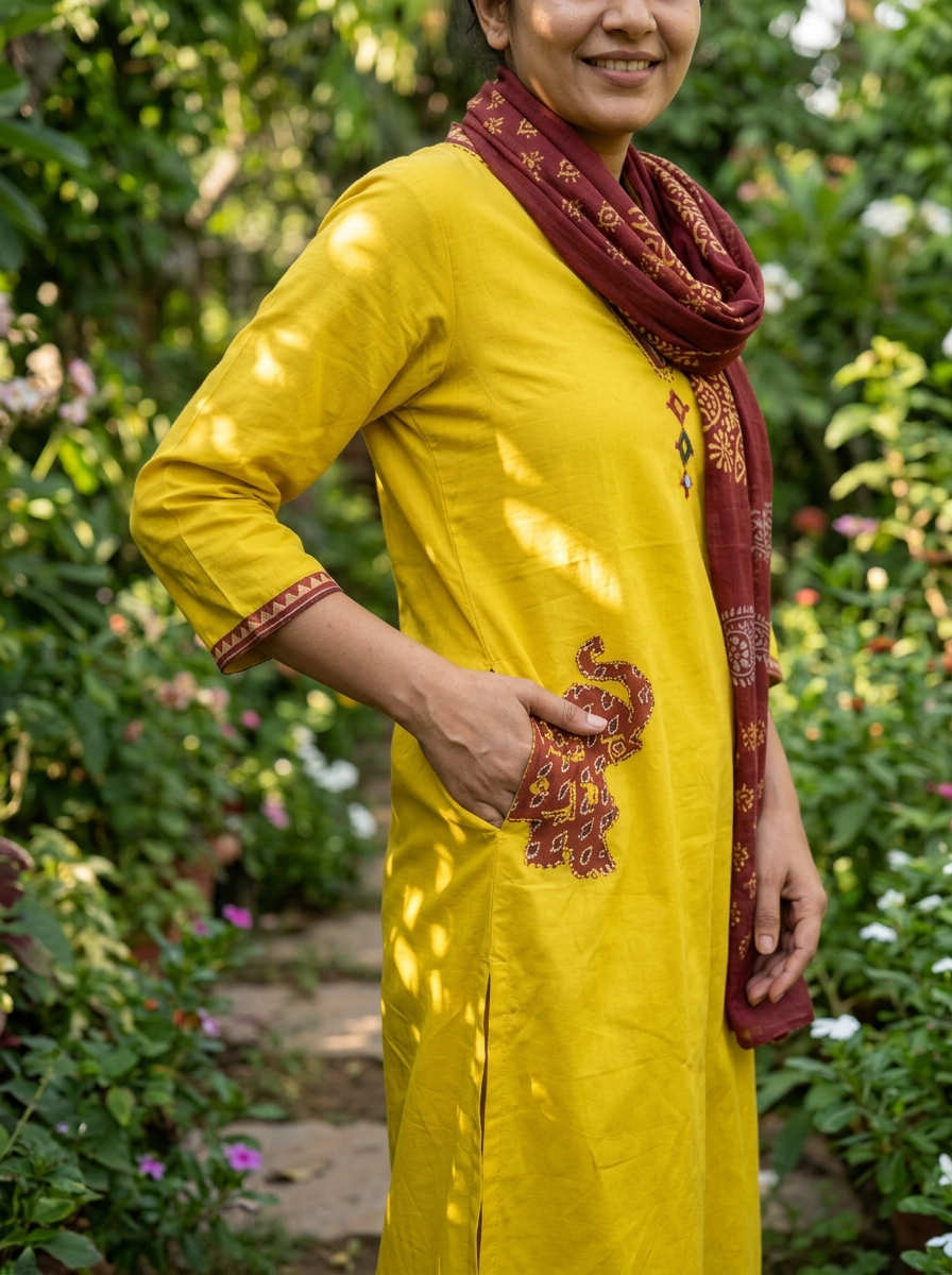 Jivika Cotton Printed Mustard 3-Piece Set (Devri – D.No 21005)