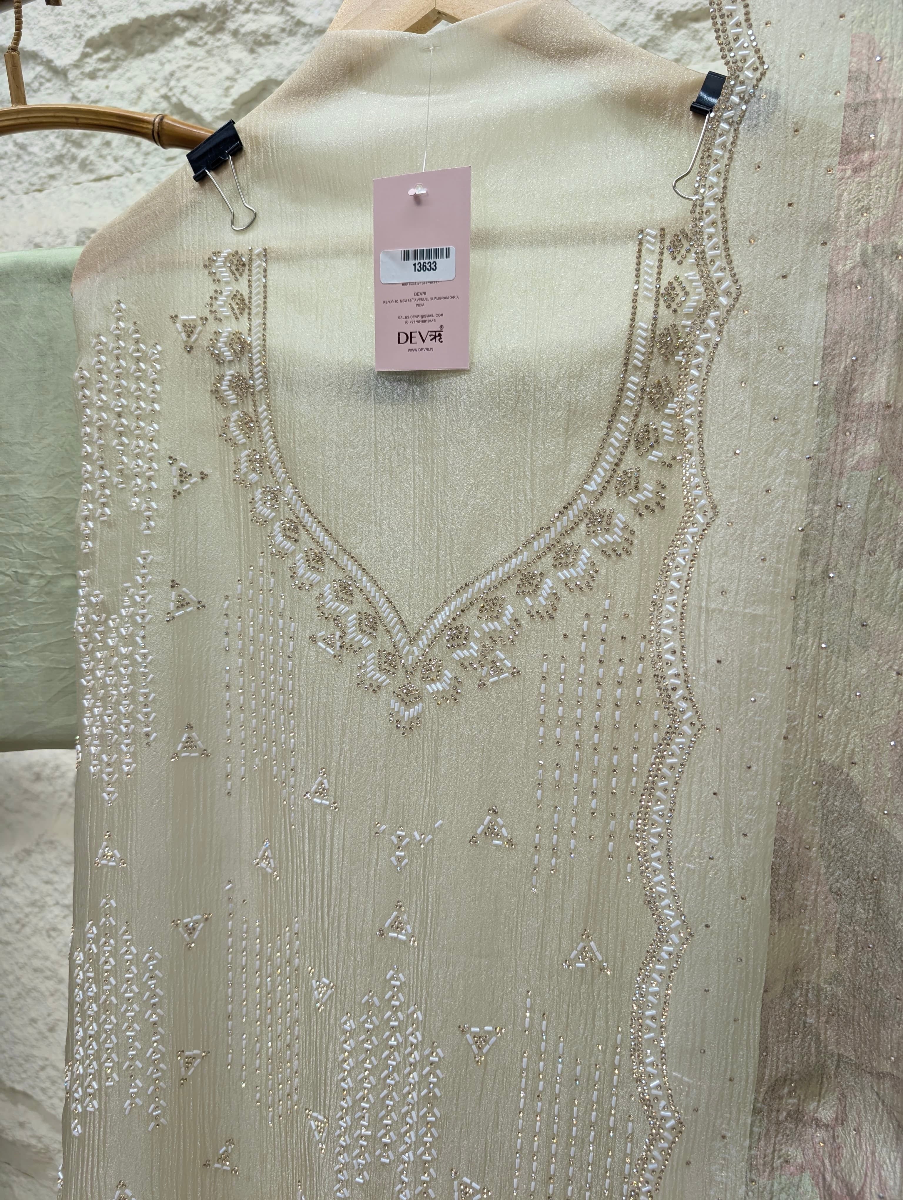 Sage Pure Crush Silk Embroidered Unstitched 3-Piece Suit (Devri – D.No 13633)