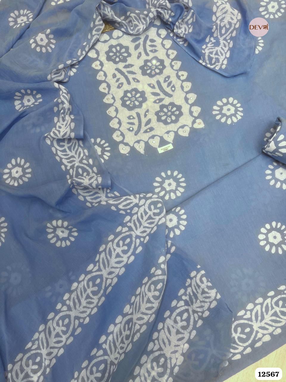 Blue Cotton Printed Unstitched 3-Piece Suit (Devri – D.No 12567)