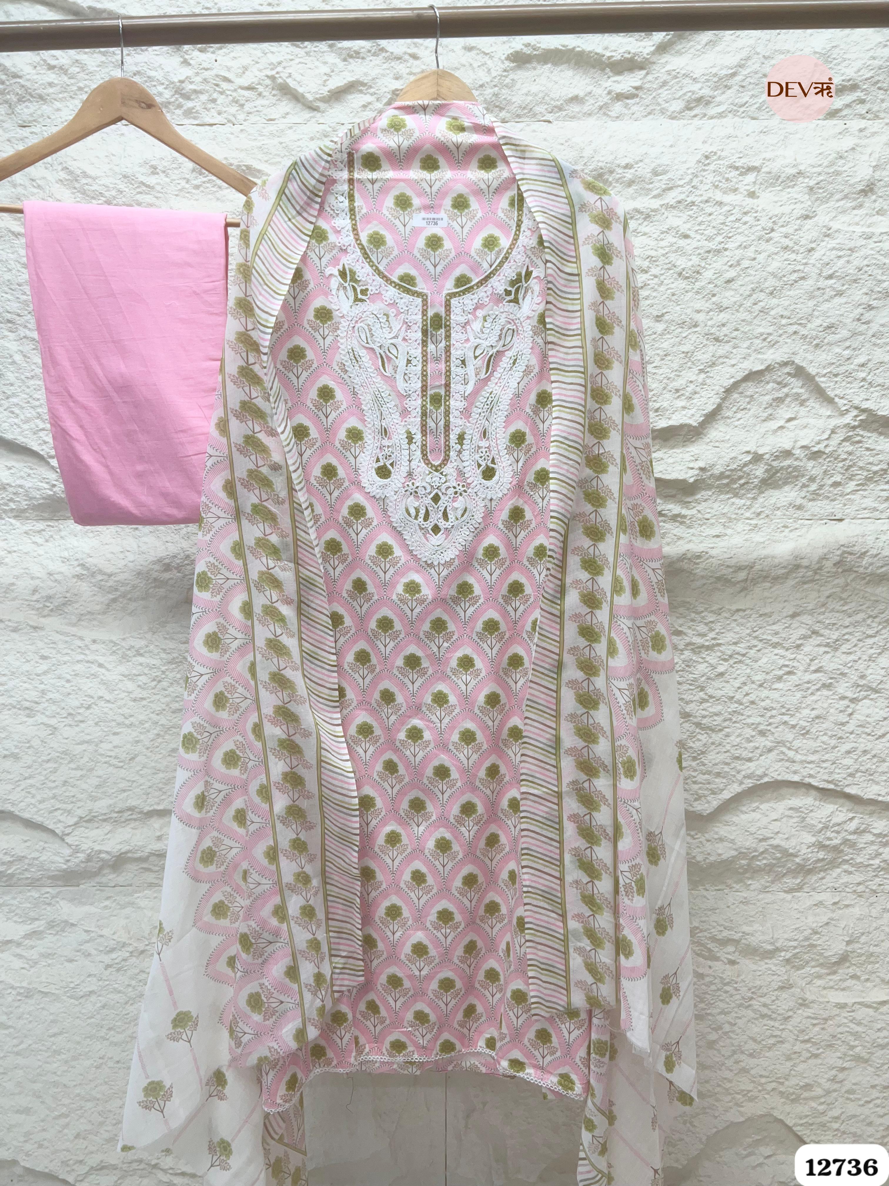 Pink Cotton Embroidered Unstitched 3-Piece Suit (Devri – D.No 12736)