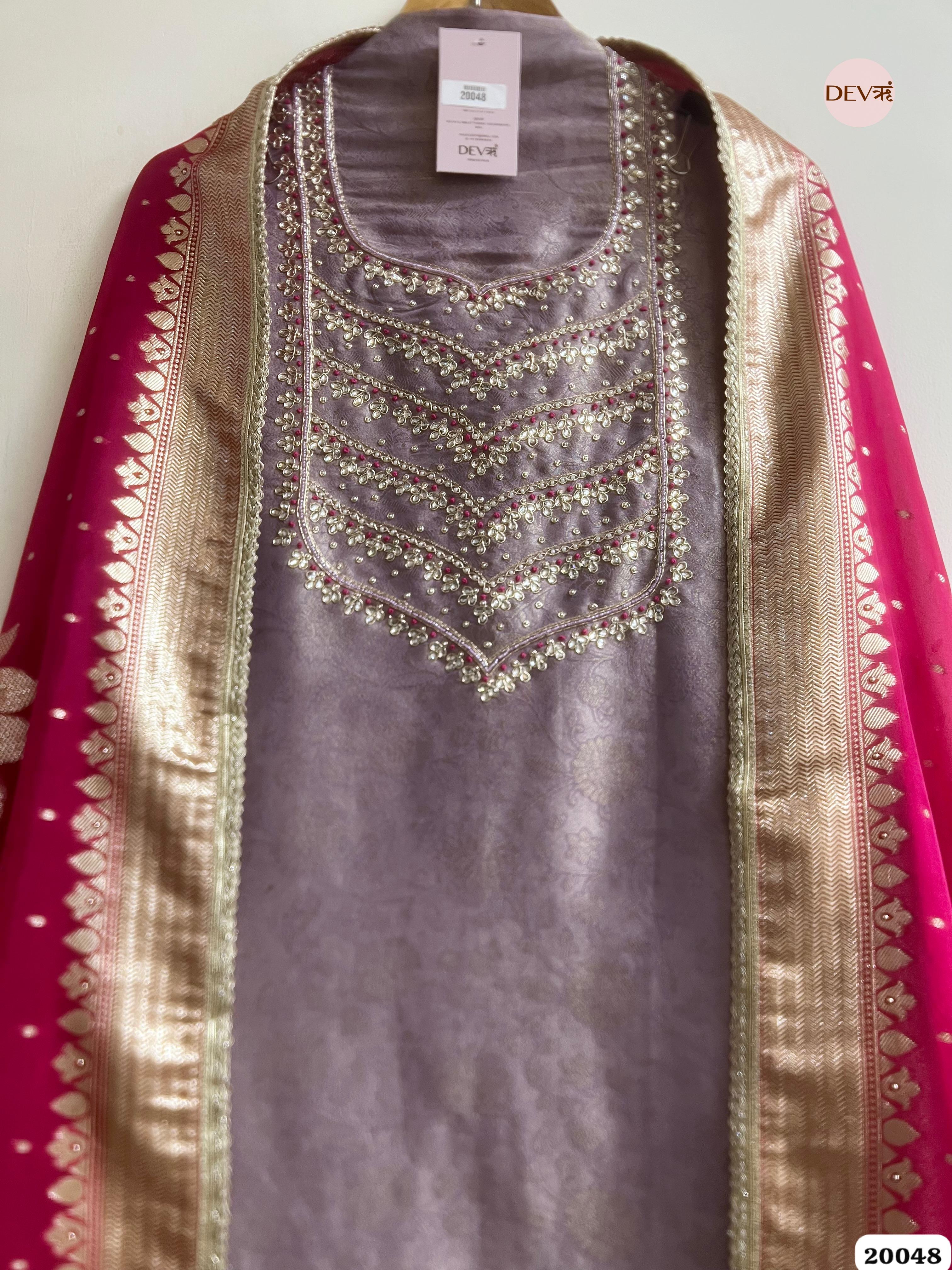 Dusty Mauve Pure Tissue Embroidered Unstitched 3-Piece Suit (Devri – D.No. 20048)
