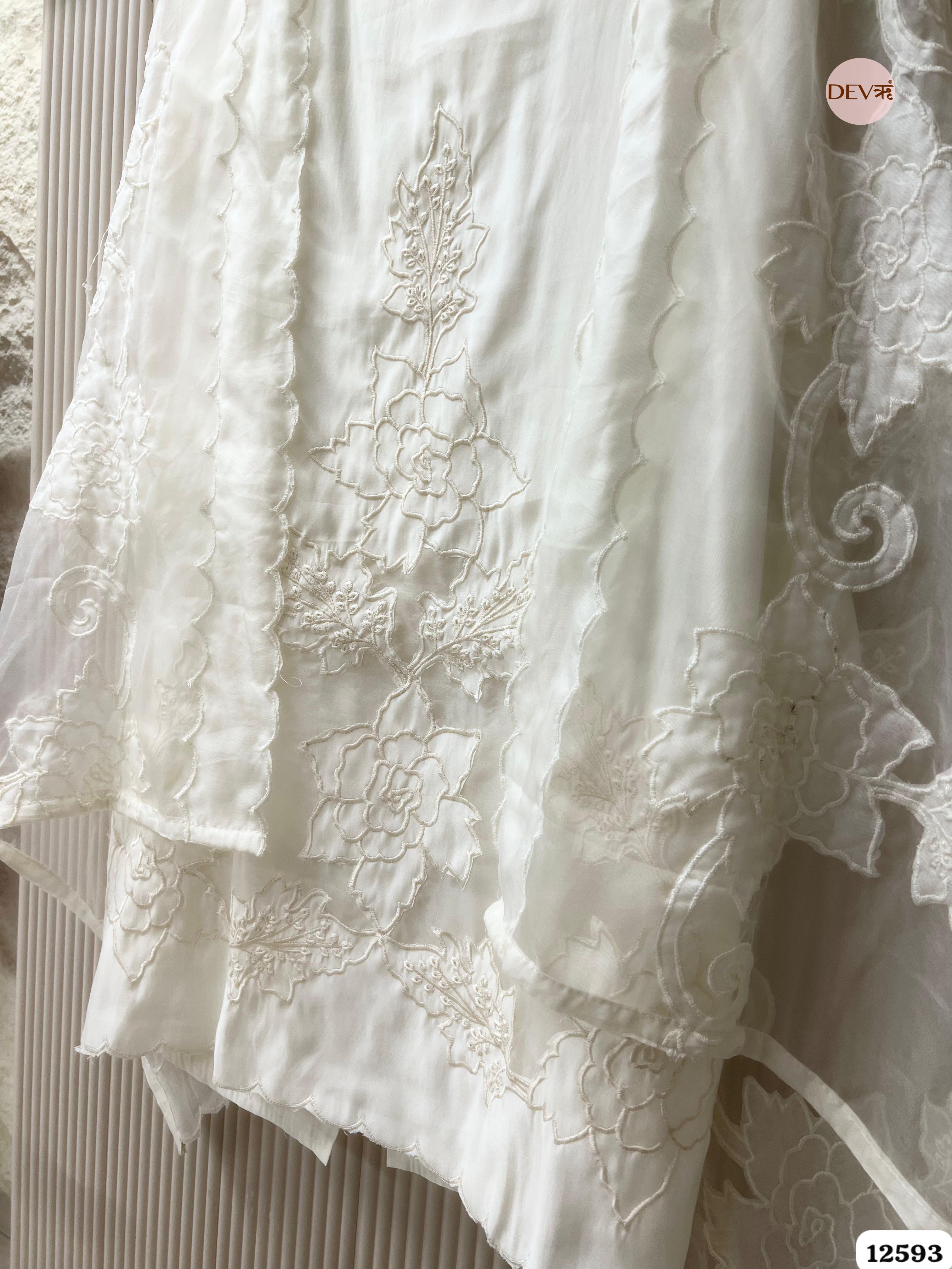 White Modal Silk Embroidered Unstitched 3-Piece Suit (Devri – D.No 12593)