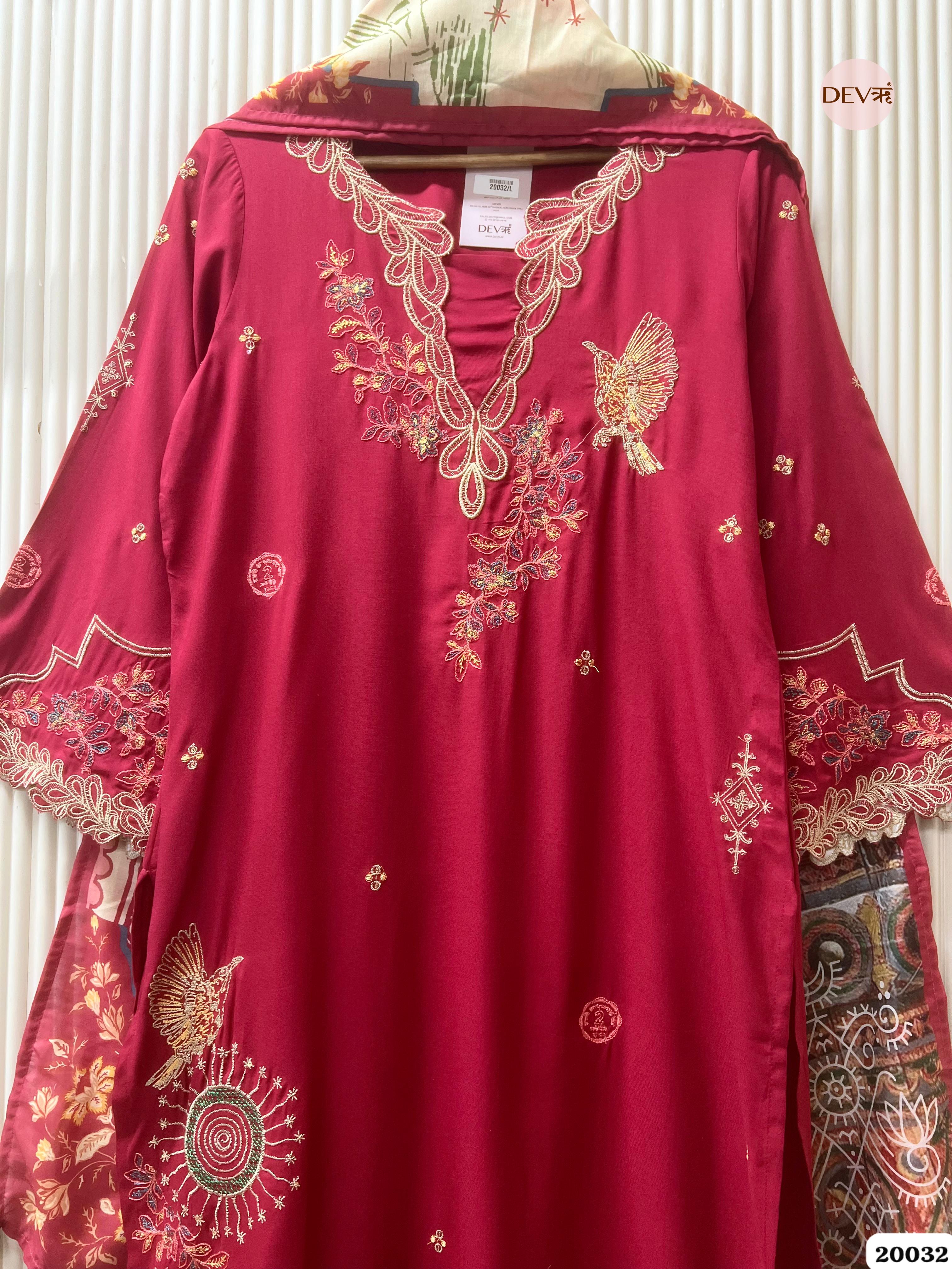 Kashika German Rayon Embroidered Wine 3-Piece Set (Devri – D.No 20032)