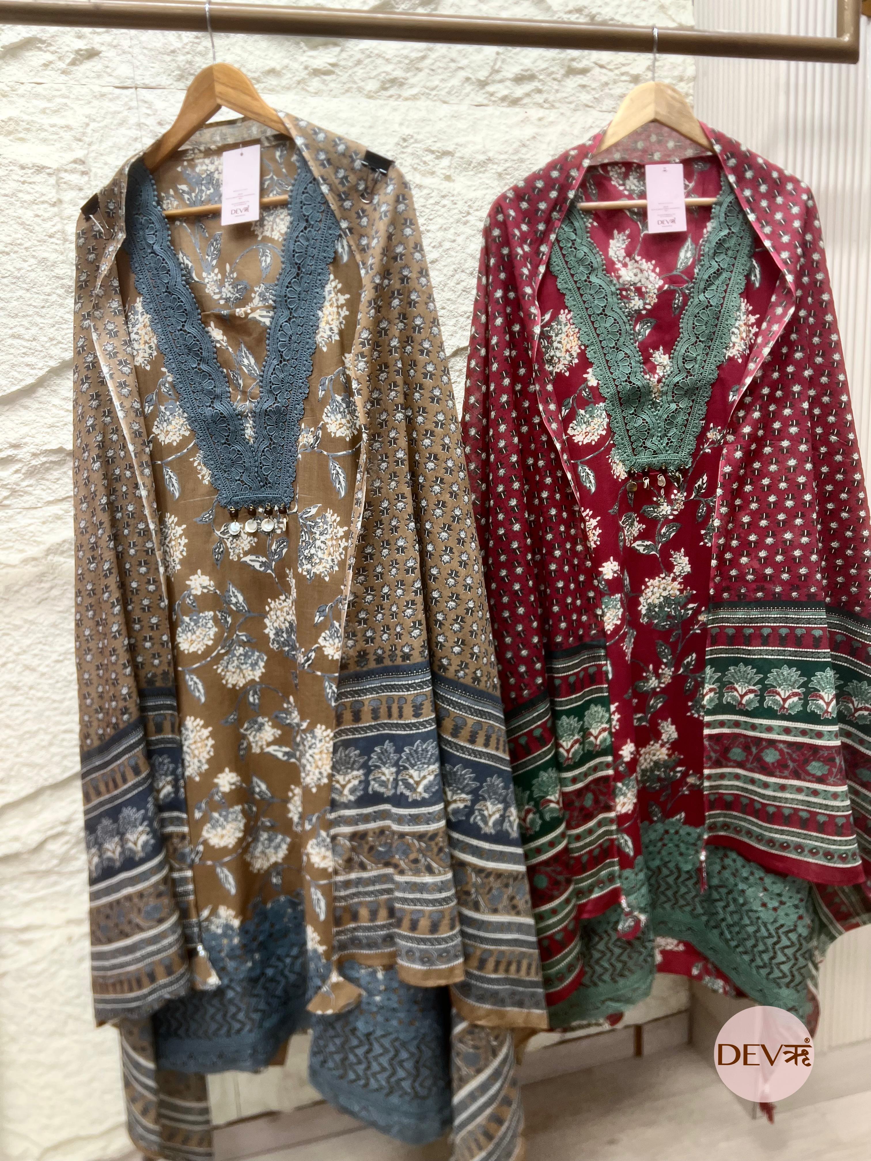 Olive Brown Pure Cotton Printed Unstitched 3-Piece Suit (Devri – D.No. 20052)