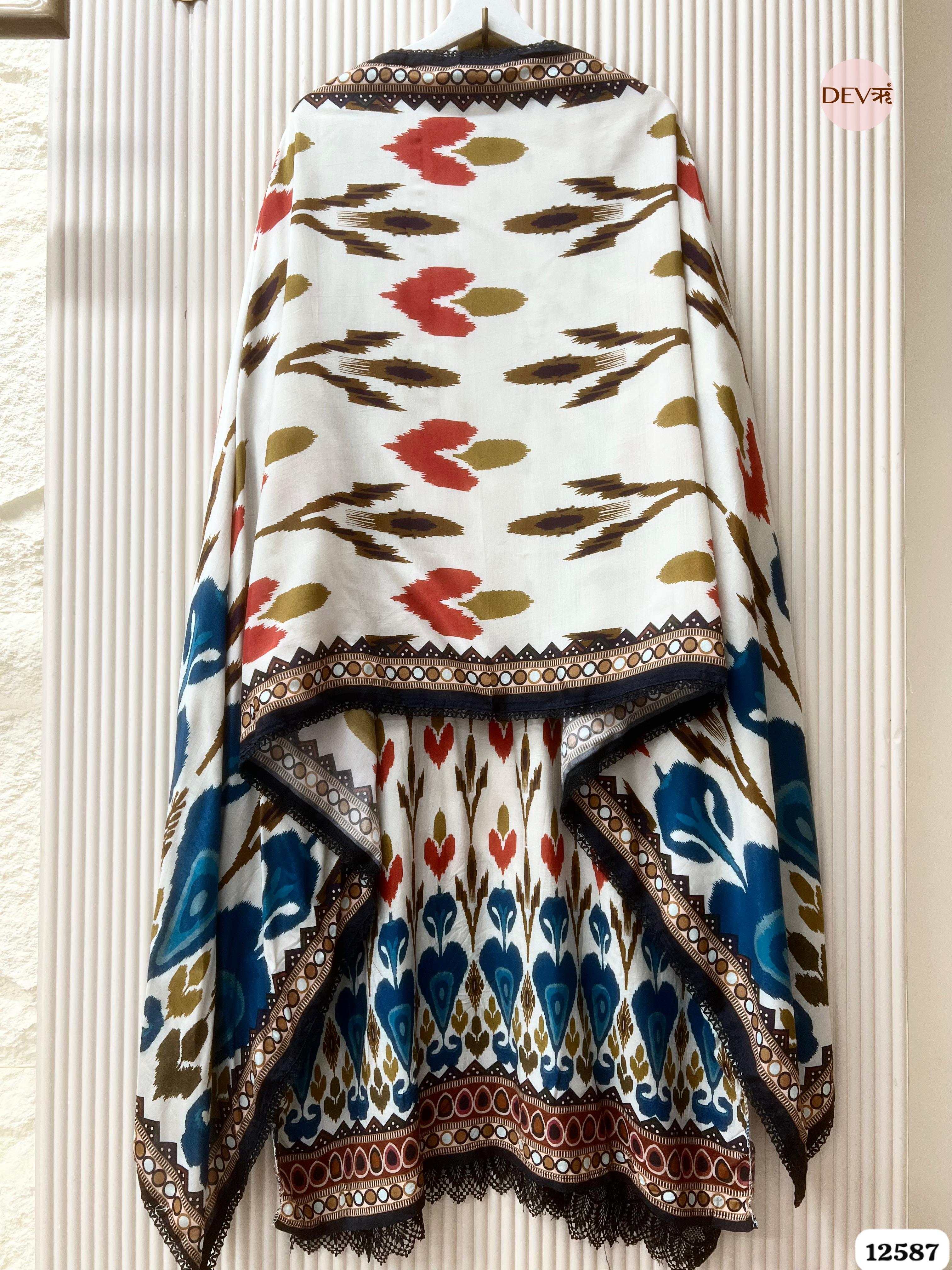 White Muslin Printed Unstitched 3-Piece Suit (Devri – D.No 12587)