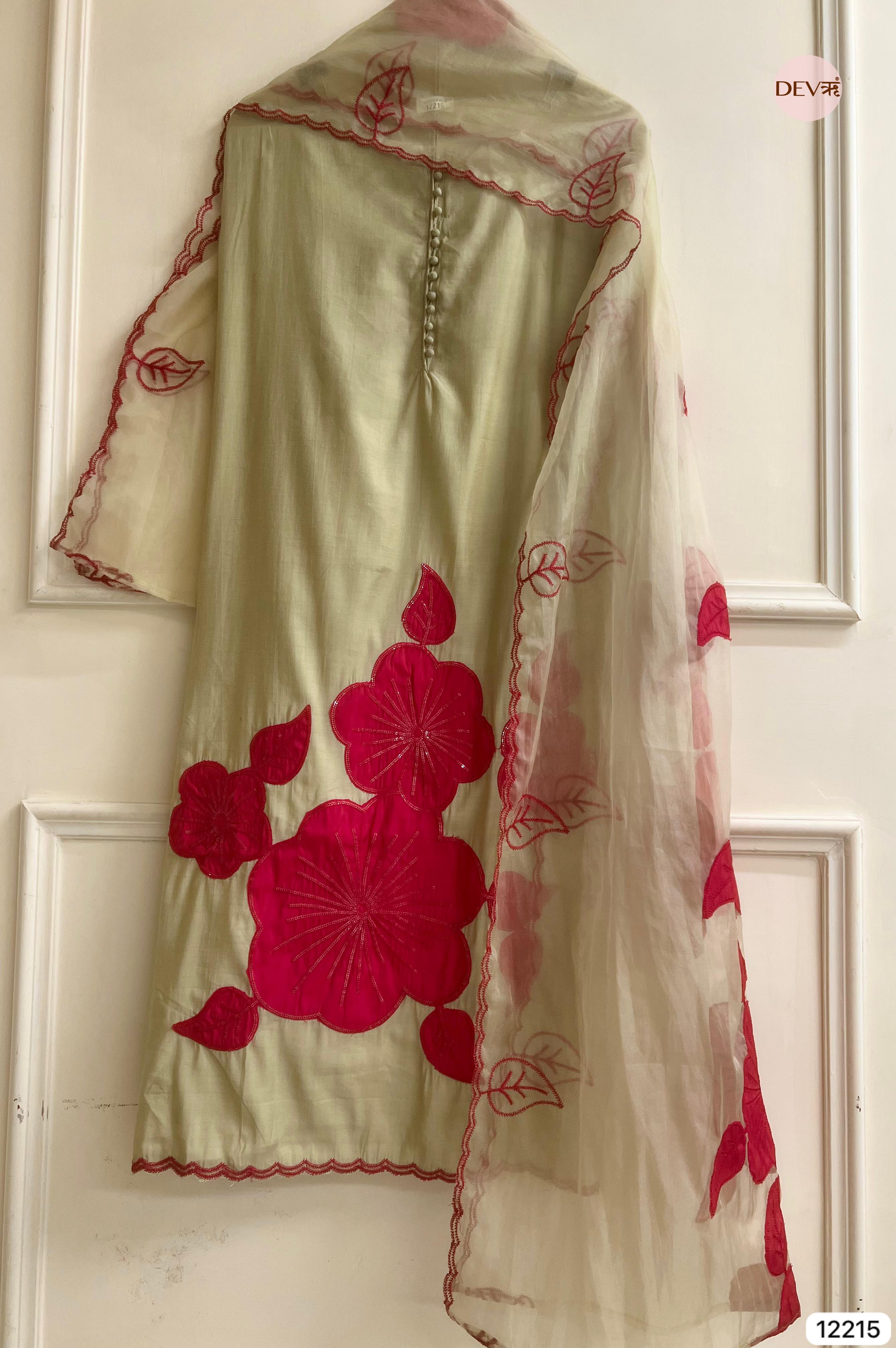 Pistachio Modal Silk Embroidered Unstitched 3-Piece Suit (Devri – D.No 12215)