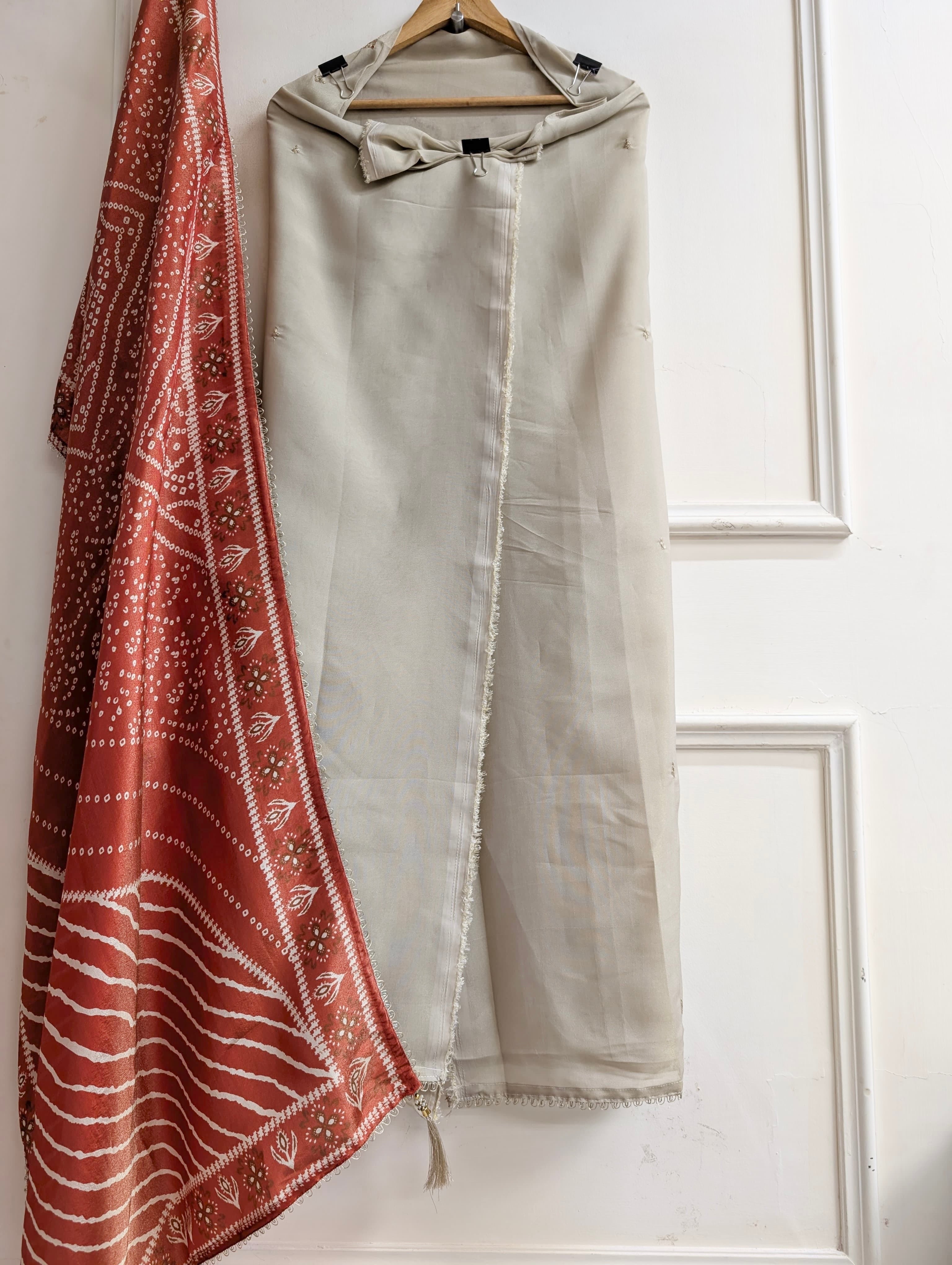 Beige Tissue Silk Embroidered Unstitched 3-Piece Suit (Devri – D.No 13720)