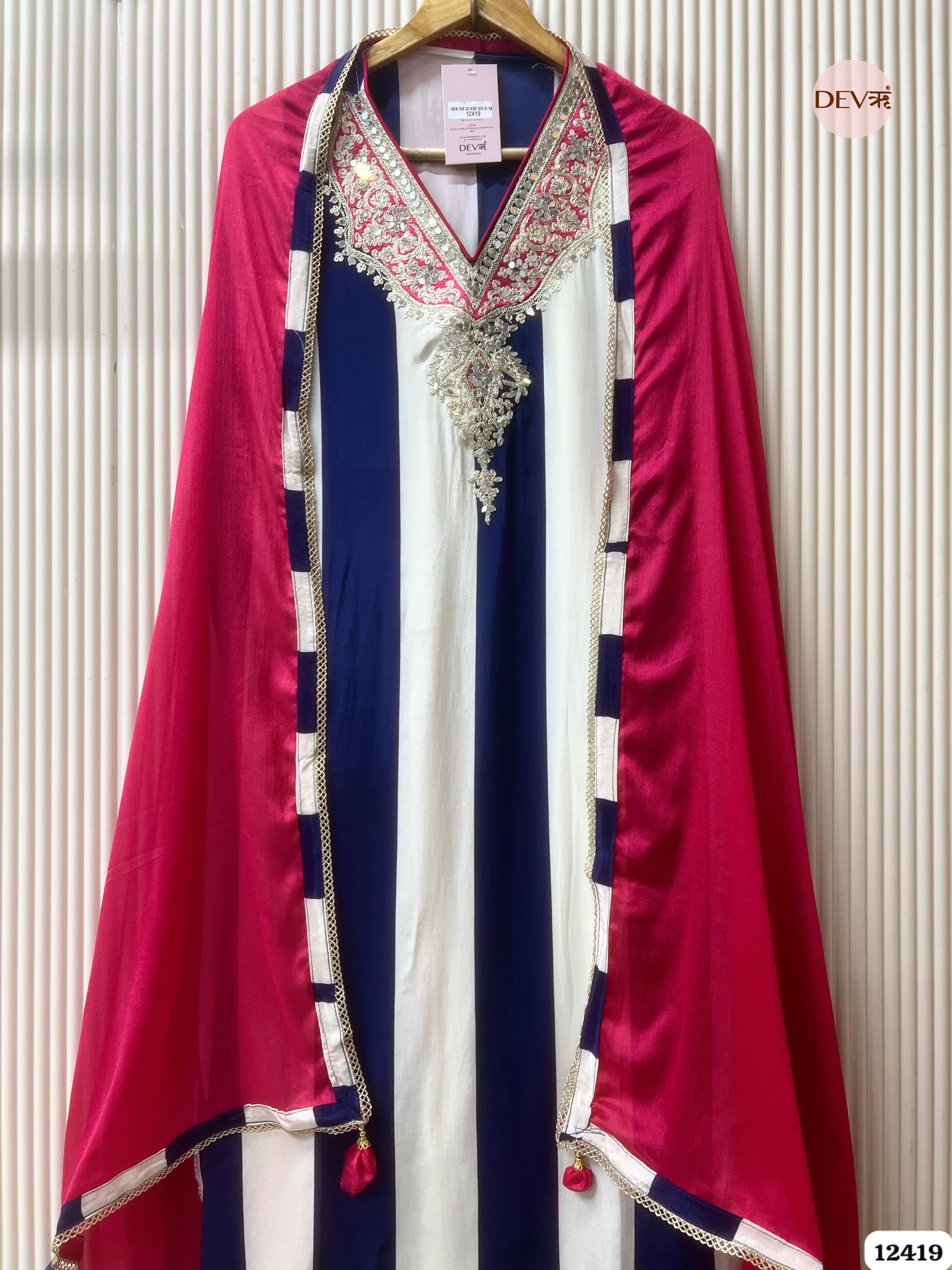 Ivory & Navy Natural Crepe Embroidered Unstitched 3-Piece Suit (Devri – D.No. 12419)