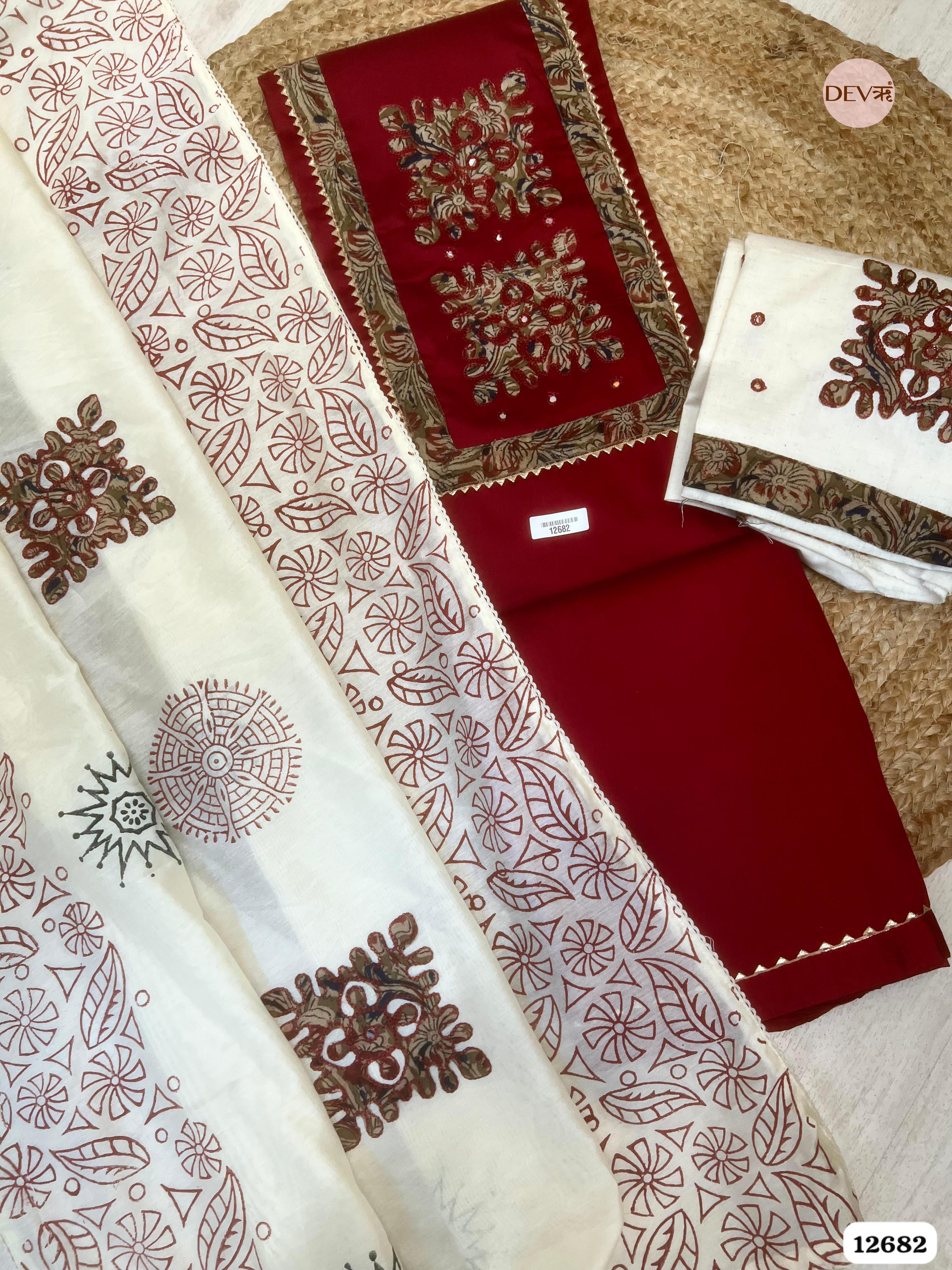 Maroon Jam Cotton Embroidered Unstitched 3-Piece Suit (Devri – D.No 12682)