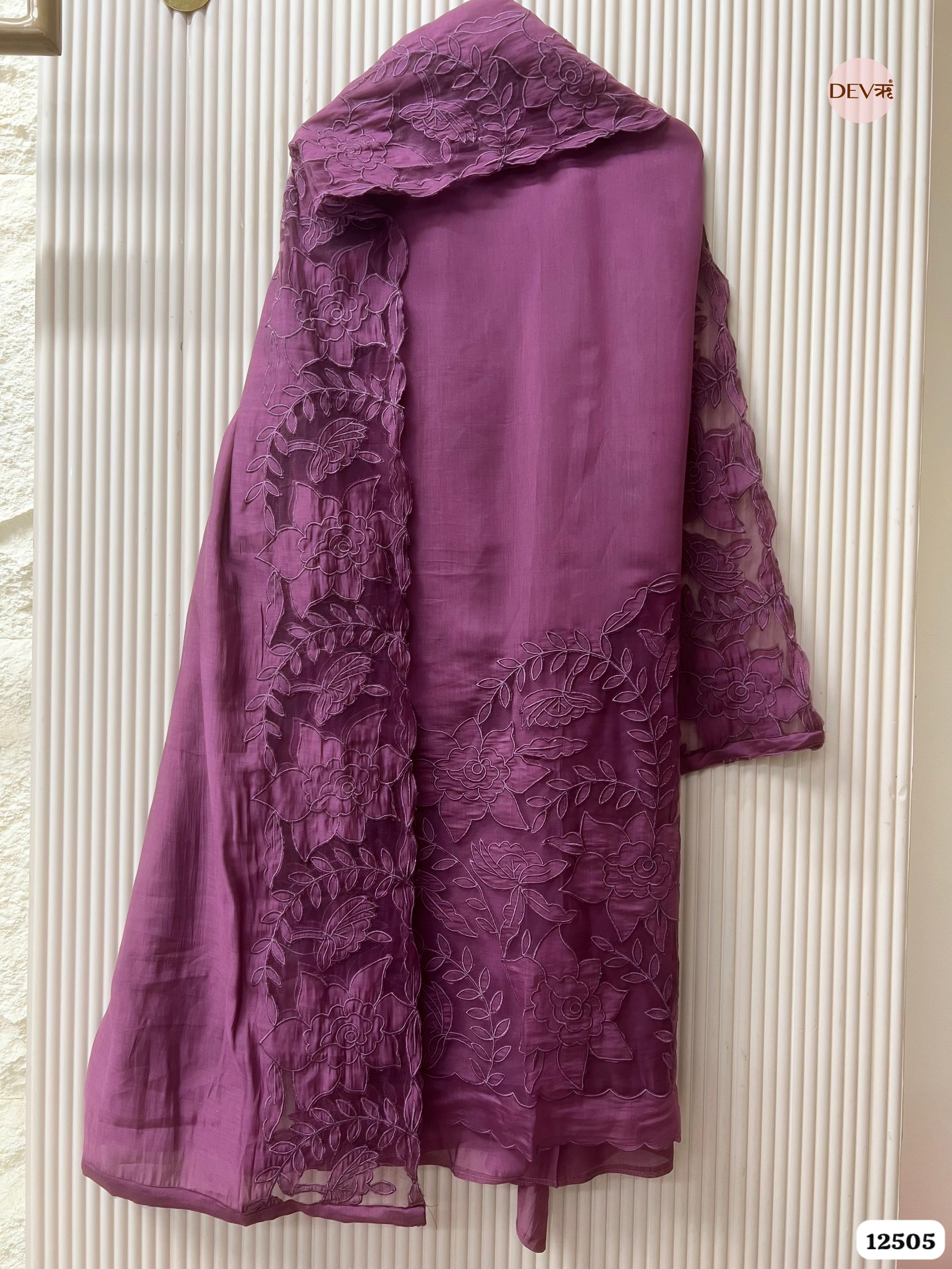 Deep Plum Modal Silk Embroidered Unstitched 3-Piece Suit (Devri – D.No 12505)
