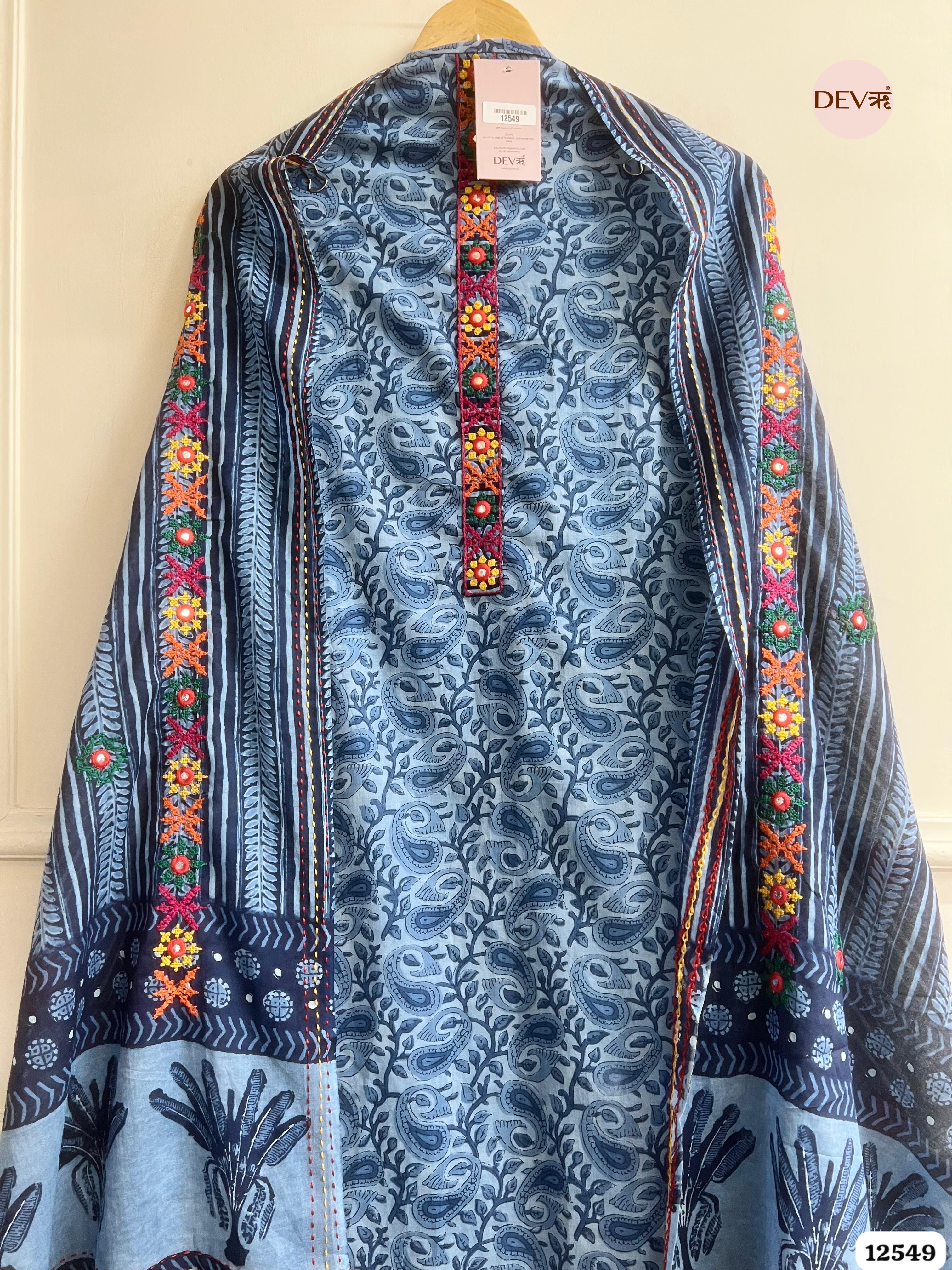 Blue Pure Cotton Printed Unstitched 3-Piece Suit (Devri – D.No 12549)