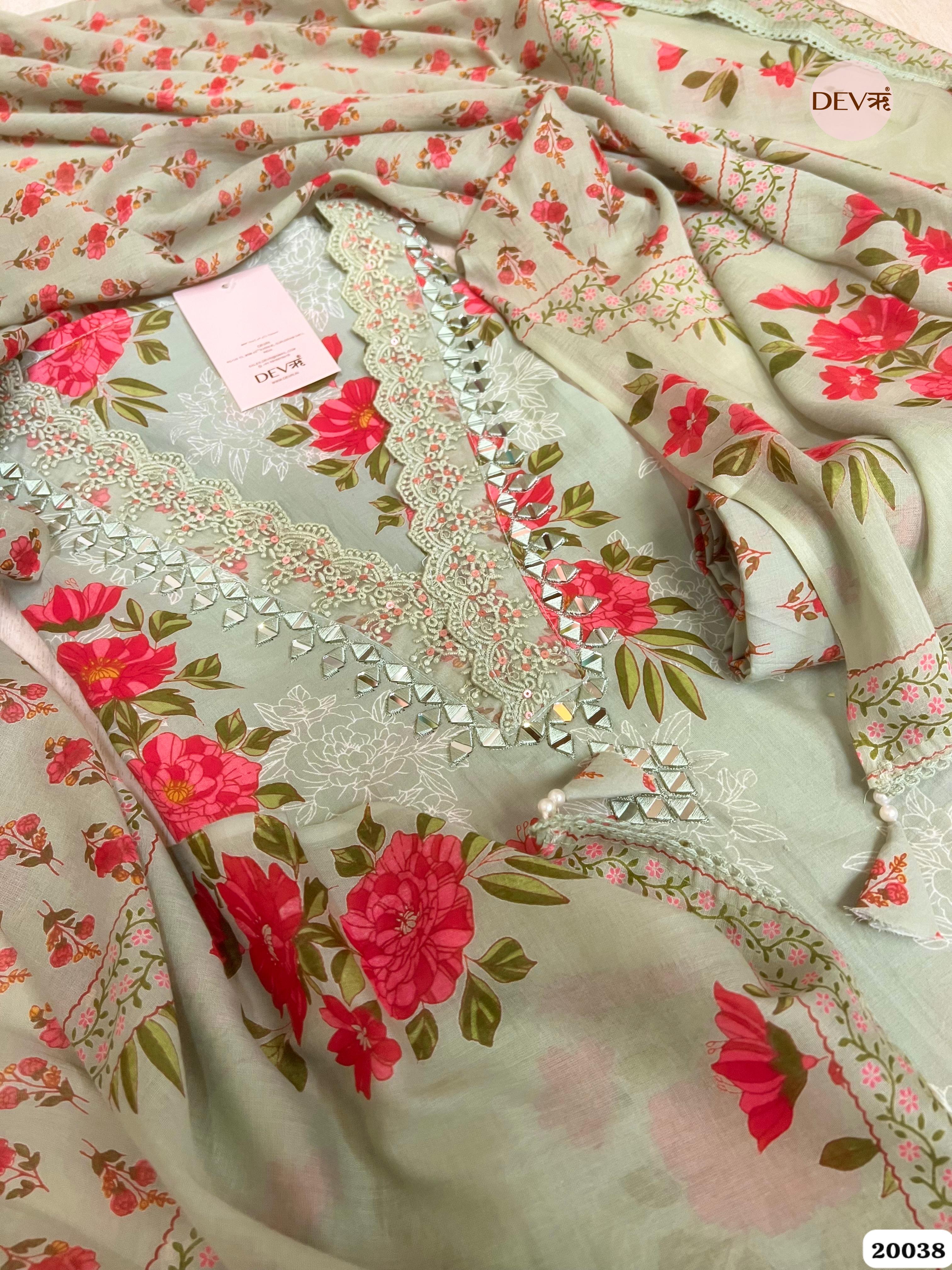 Sage Green Pure Cotton Printed Unstitched 3-Piece Suit (Devri – D.No . 20038)