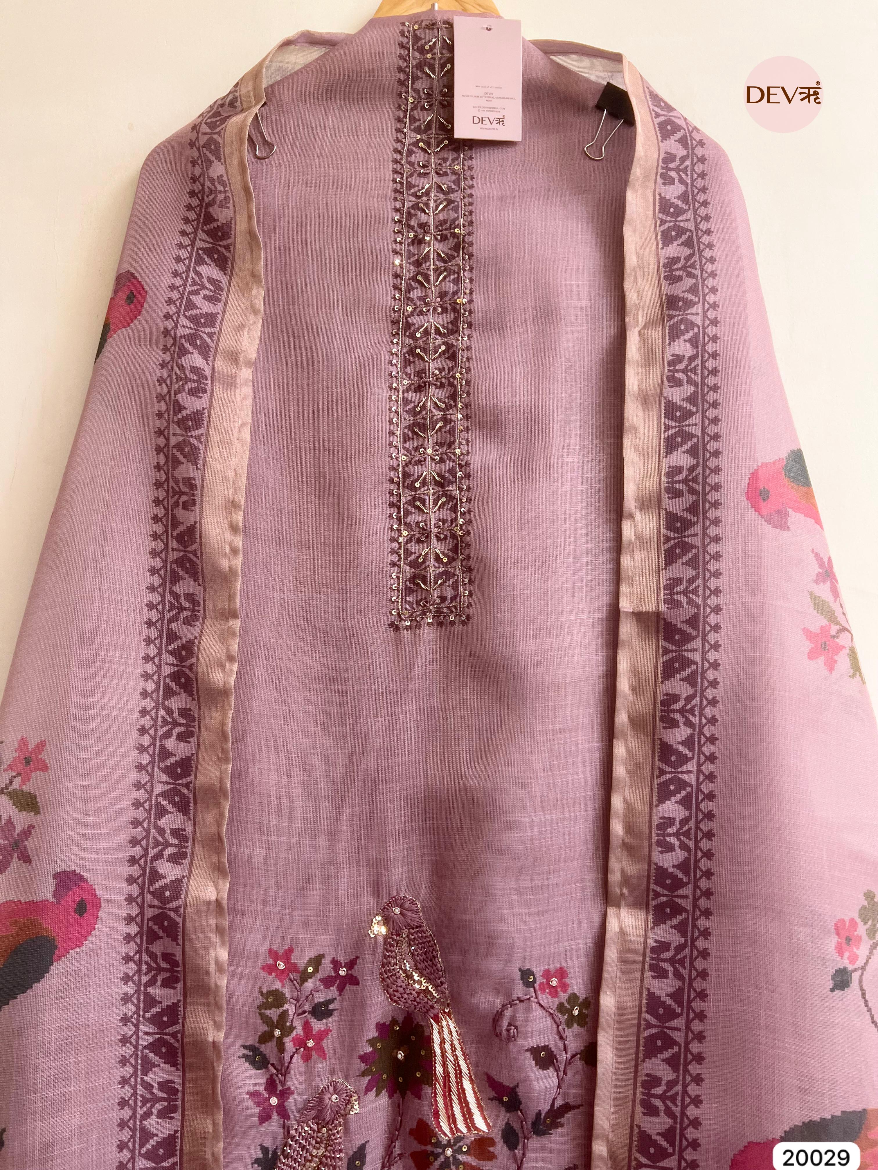 Dusty Rose Pure Linen Embroidered Unstitched 3-Piece Suit (Devri – D.No.20029 )