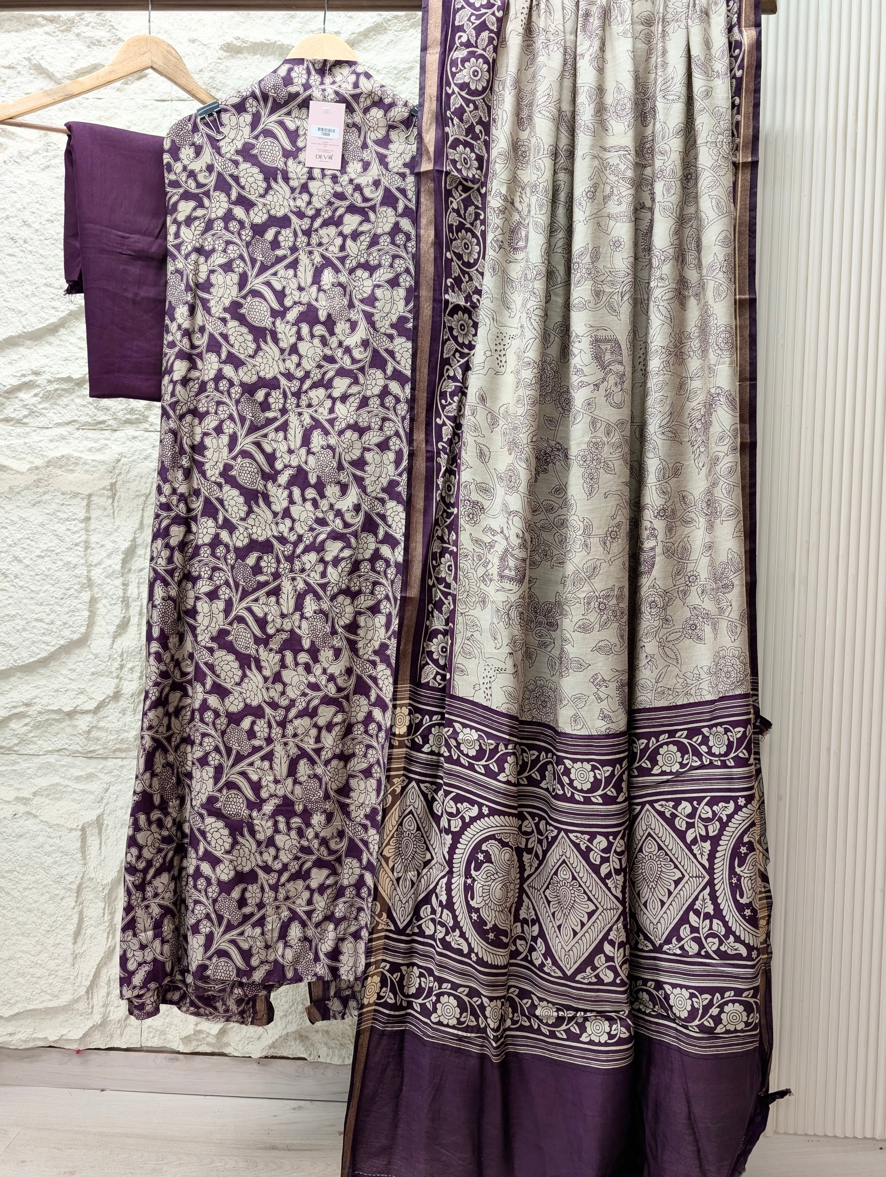 Purple Maheshwari Silk Printed Unstitched 3-Piece Suit (Devri – D.No 13608)