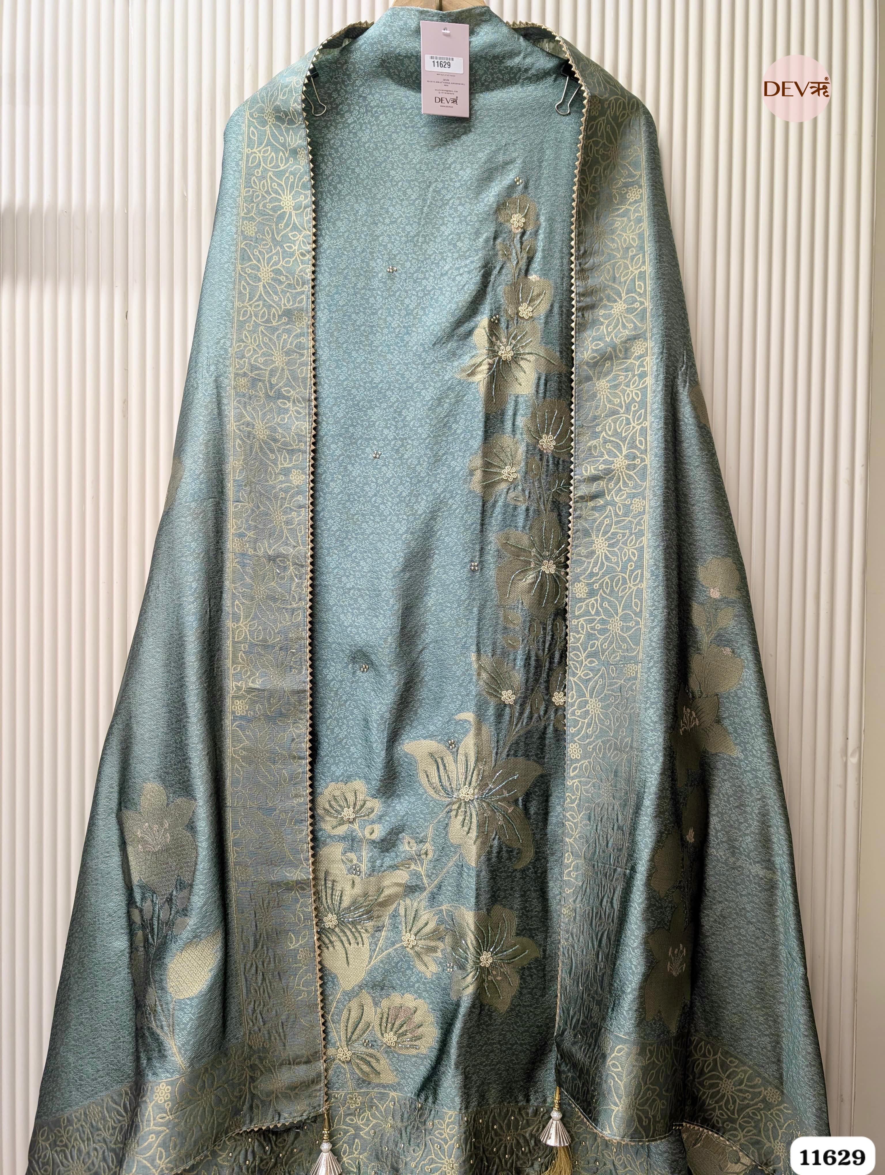 Teal Banarasi Silk Woven Unstitched 3-Piece Suit (Devri – D.No. 11629)
