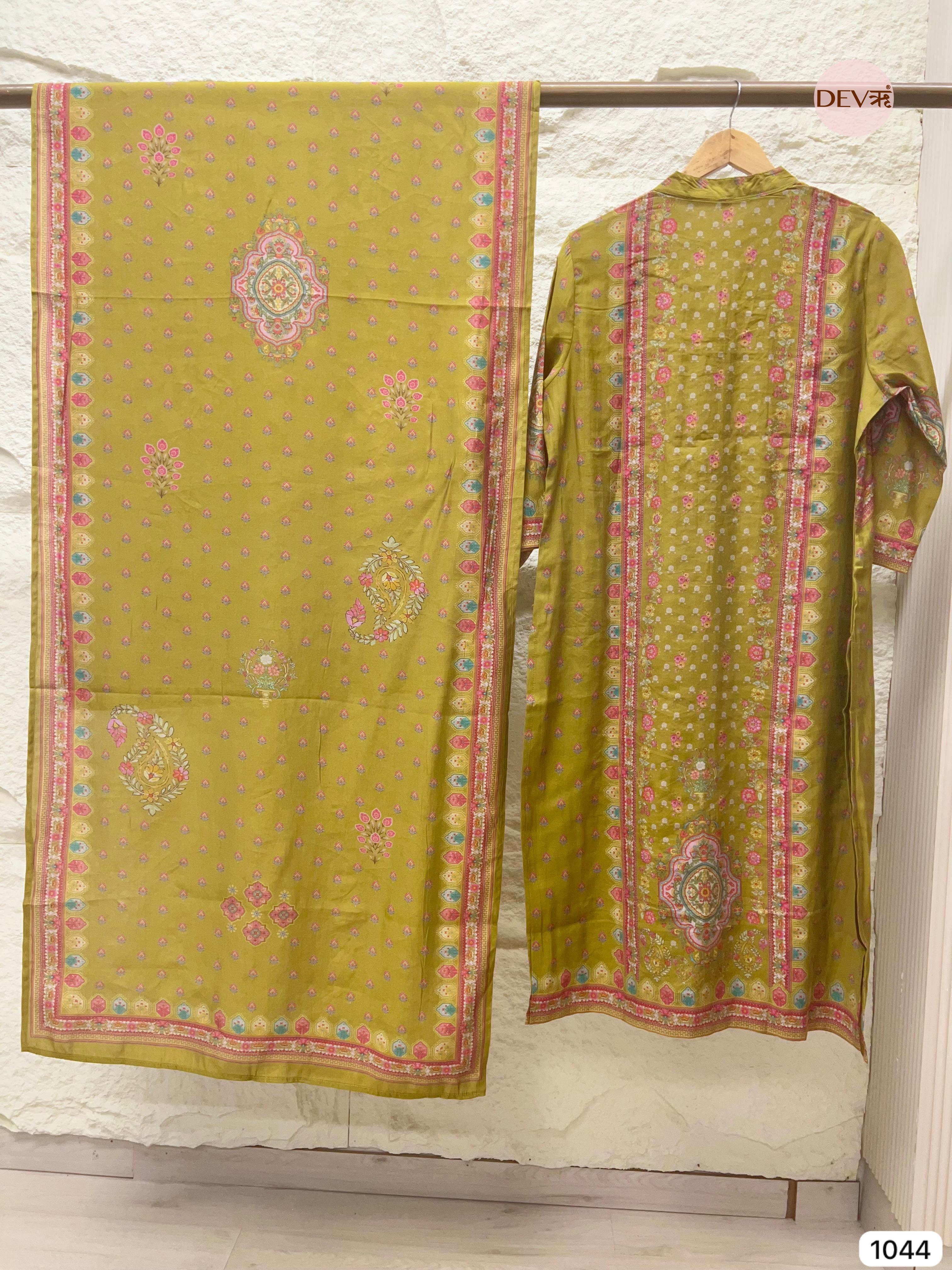 Avani Pure Modal Silk Printed Olive Green 3-Piece Set (Devri – D.No 1044)