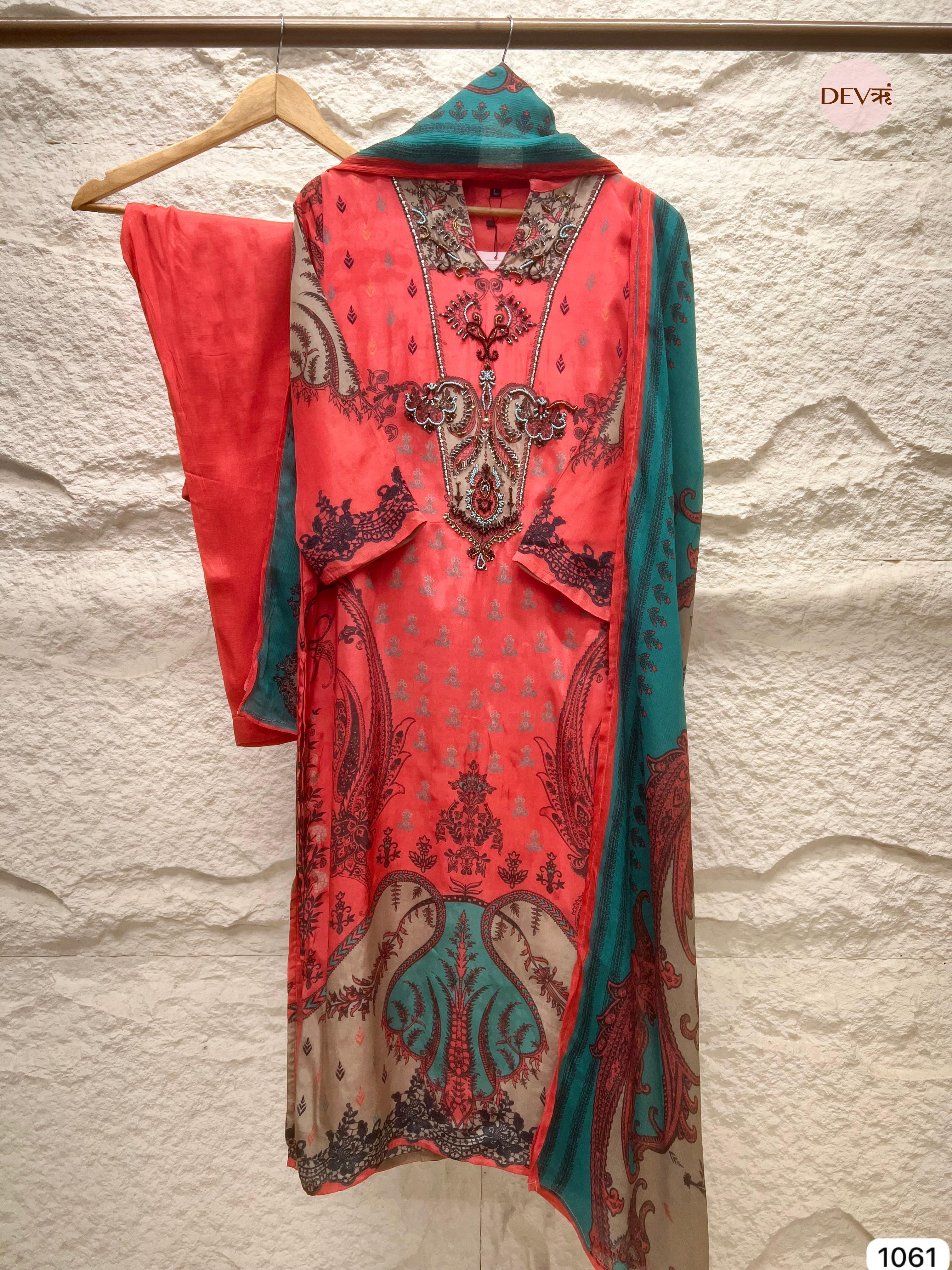 Ruhani Crepe Silk Embroidered 3-Piece Set - {1061}