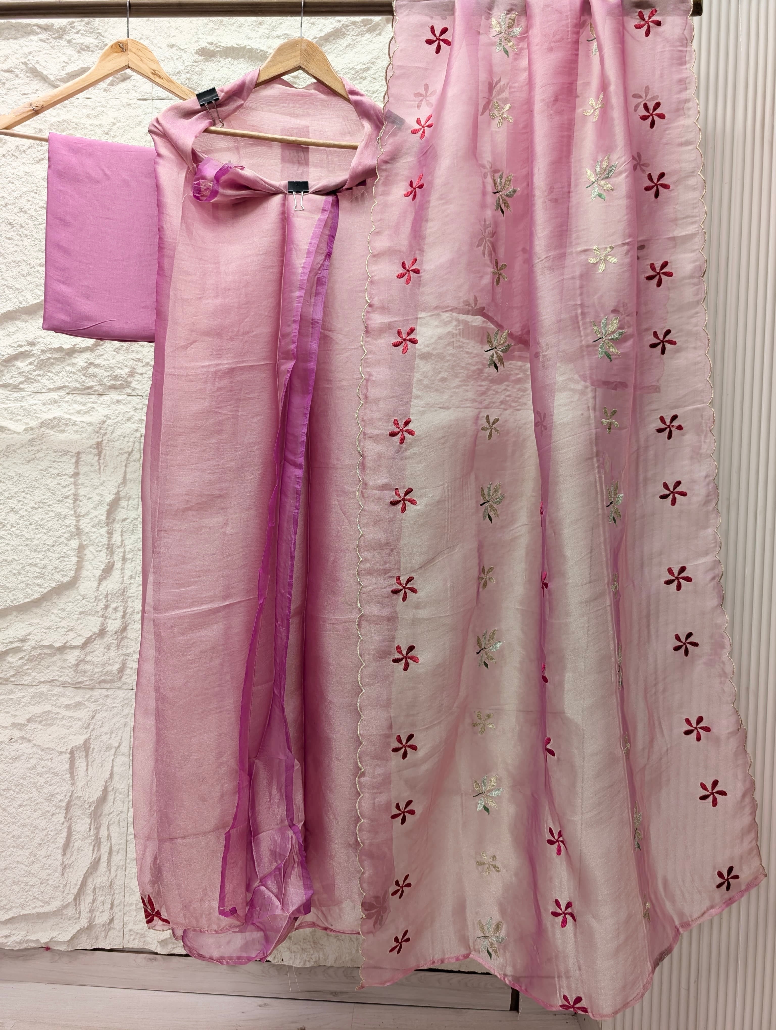 Pink Crush Tissue Silk Embroidered Unstitched 3-Piece Suit (Devri – D.No 13605)