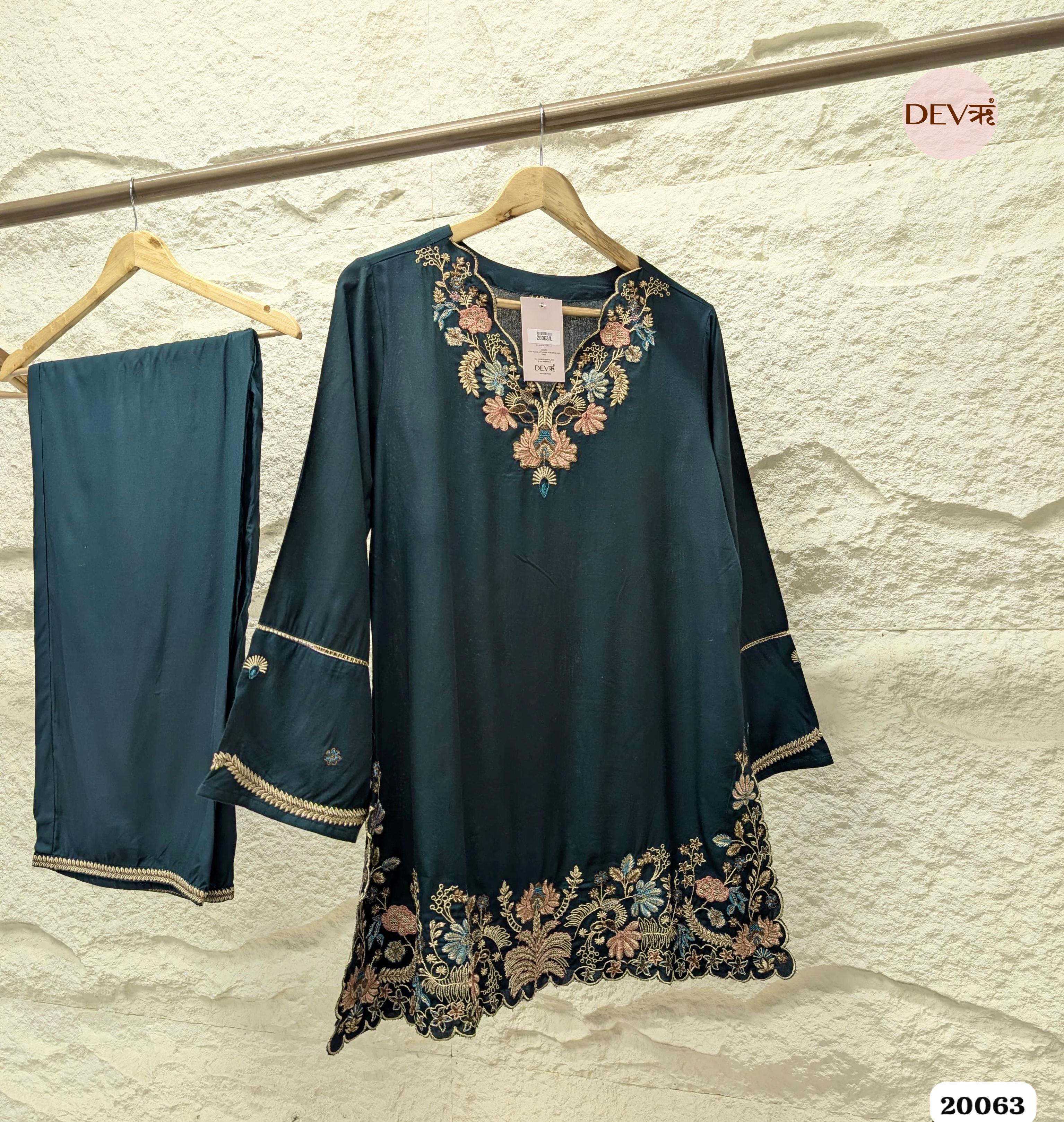 Meher German Reyon Embroidered Teal 2-Piece Set (Devri – D.No 20063)
