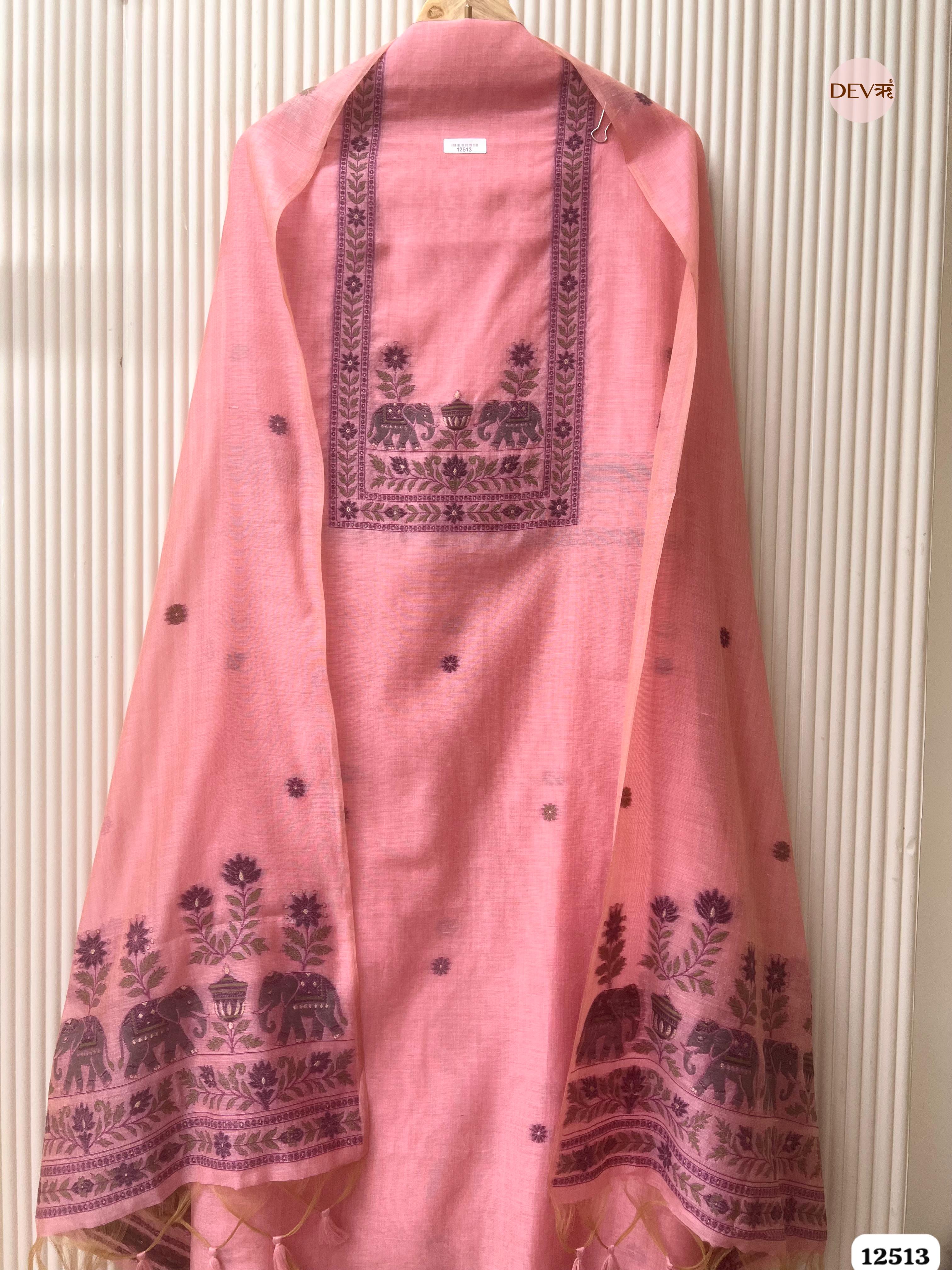 Pink Jamdani Embroidered Unstitched 3-Piece Suit (Devri – D.No 12513)