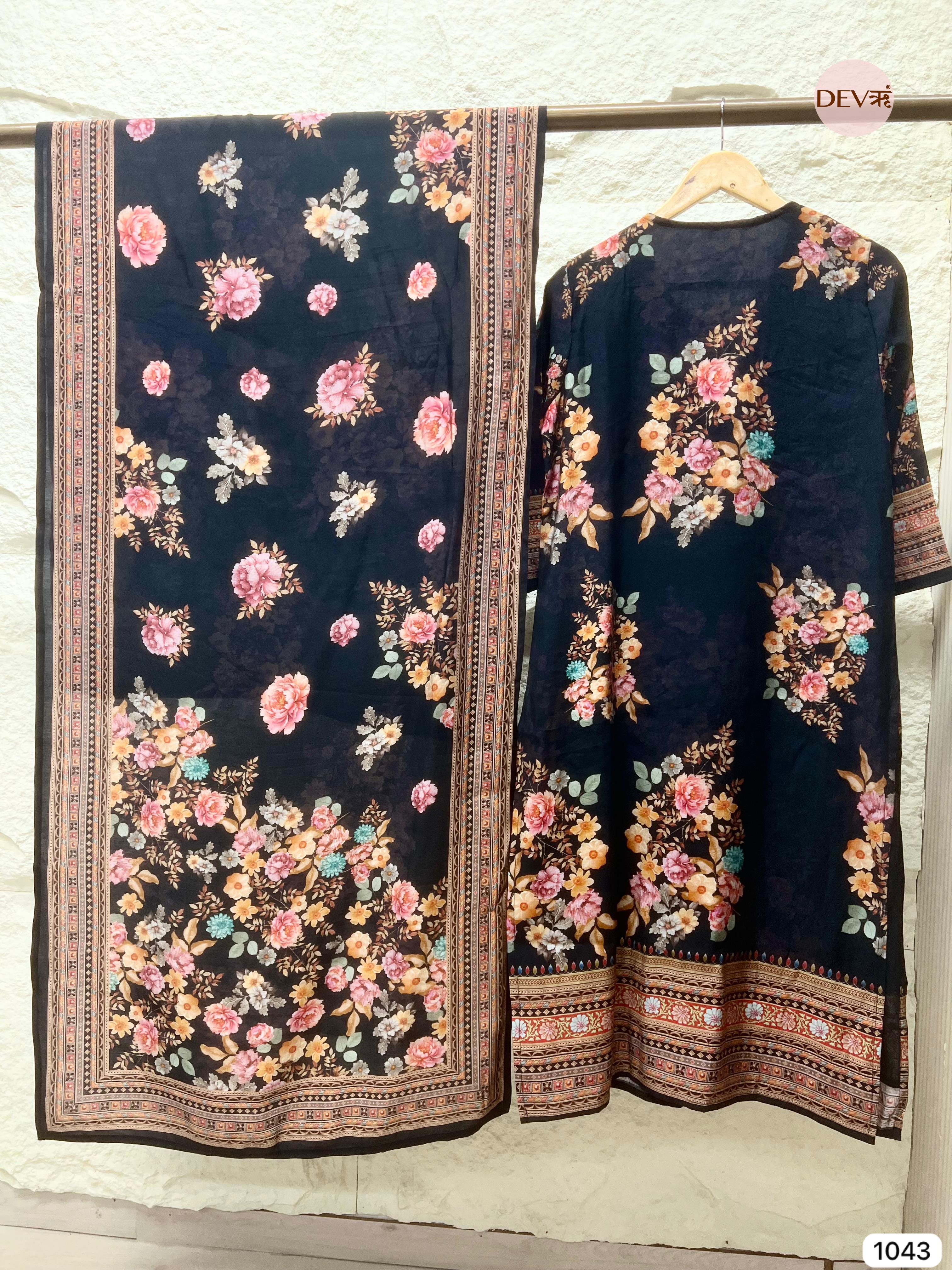 Nayantara Pure Modal Silk Printed Black 3-Piece Set (Devri – D.No 1043)