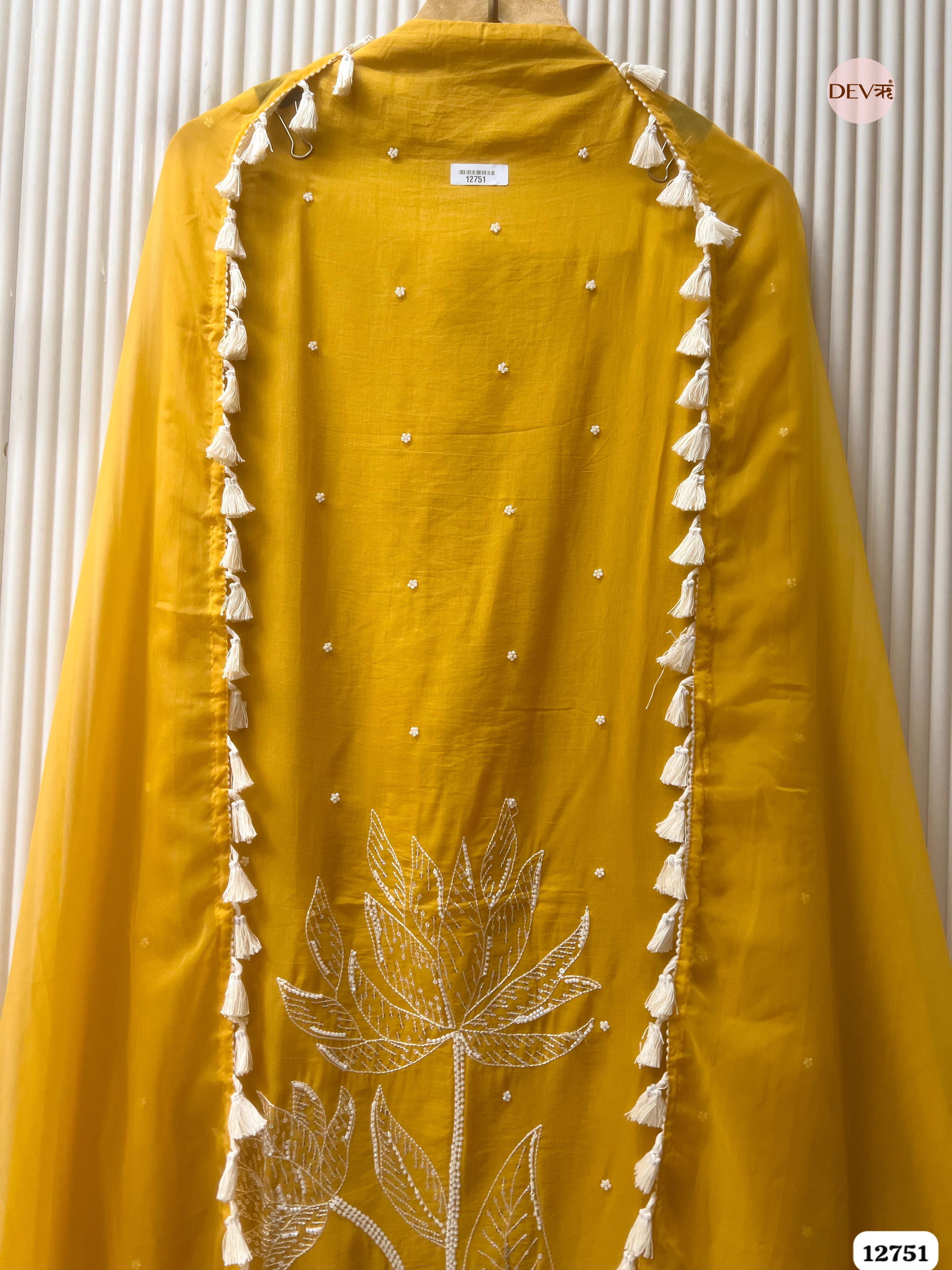 Yellow Mul Cotton Embroidered Unstitched 3-Piece Suit (Devri – D.No 12751)