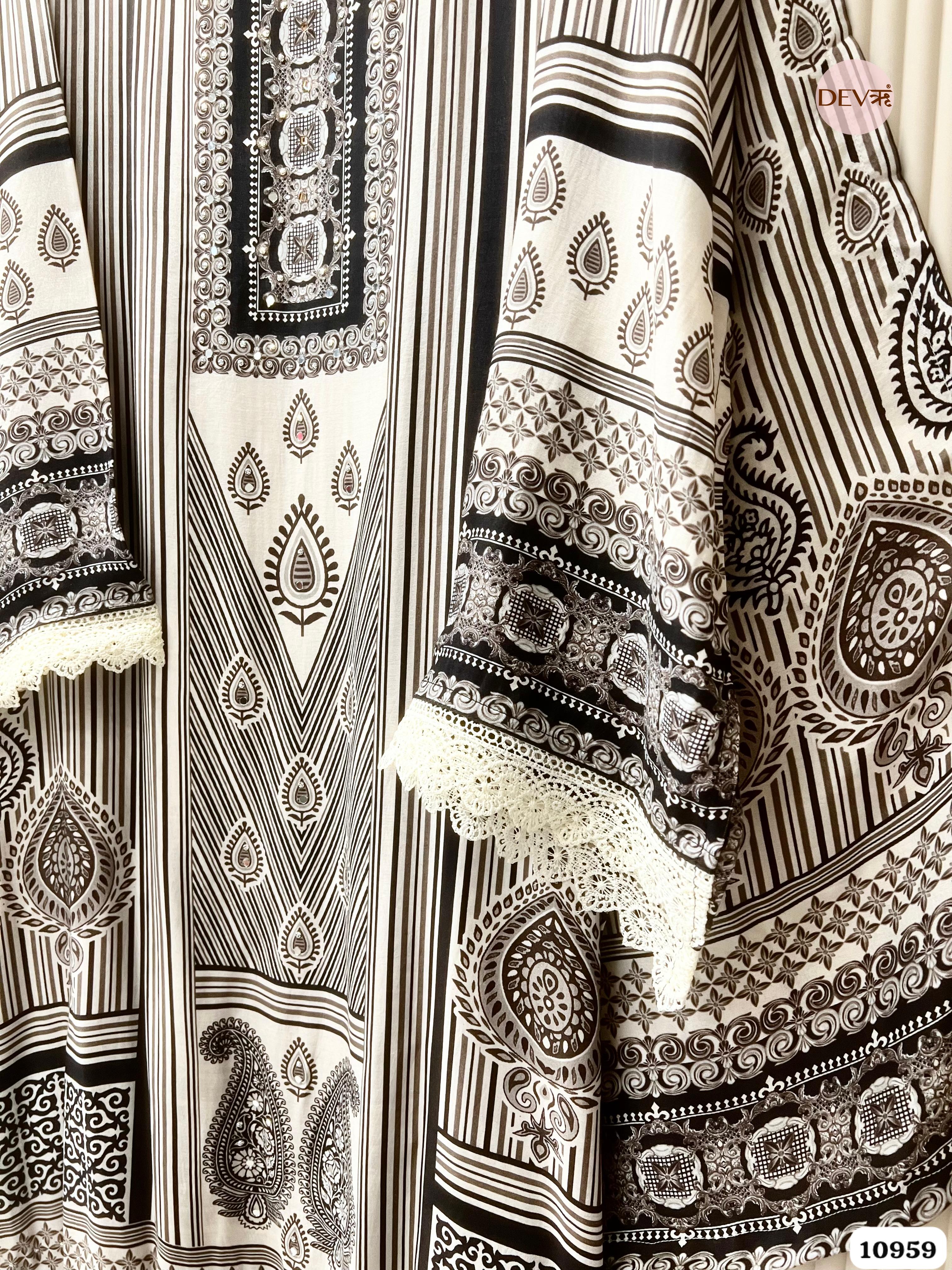 Black & Ivory Muslin Printed Unstitched 3-Piece Suit (Devri – D.No. 10959)