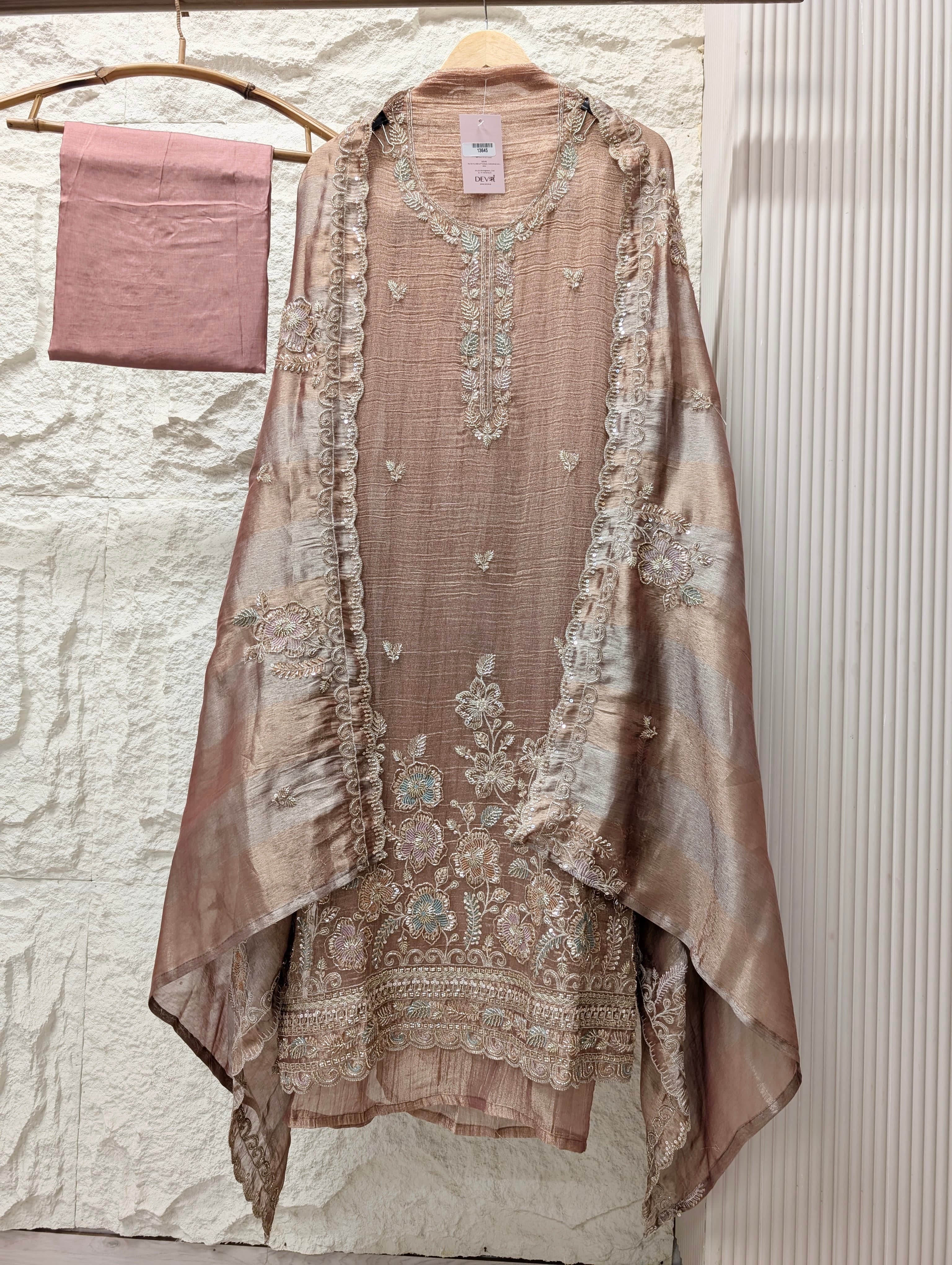 Pink Tissue Crush Silk Embroidered Unstitched 3-Piece Suit (Devri – D.No 13645)