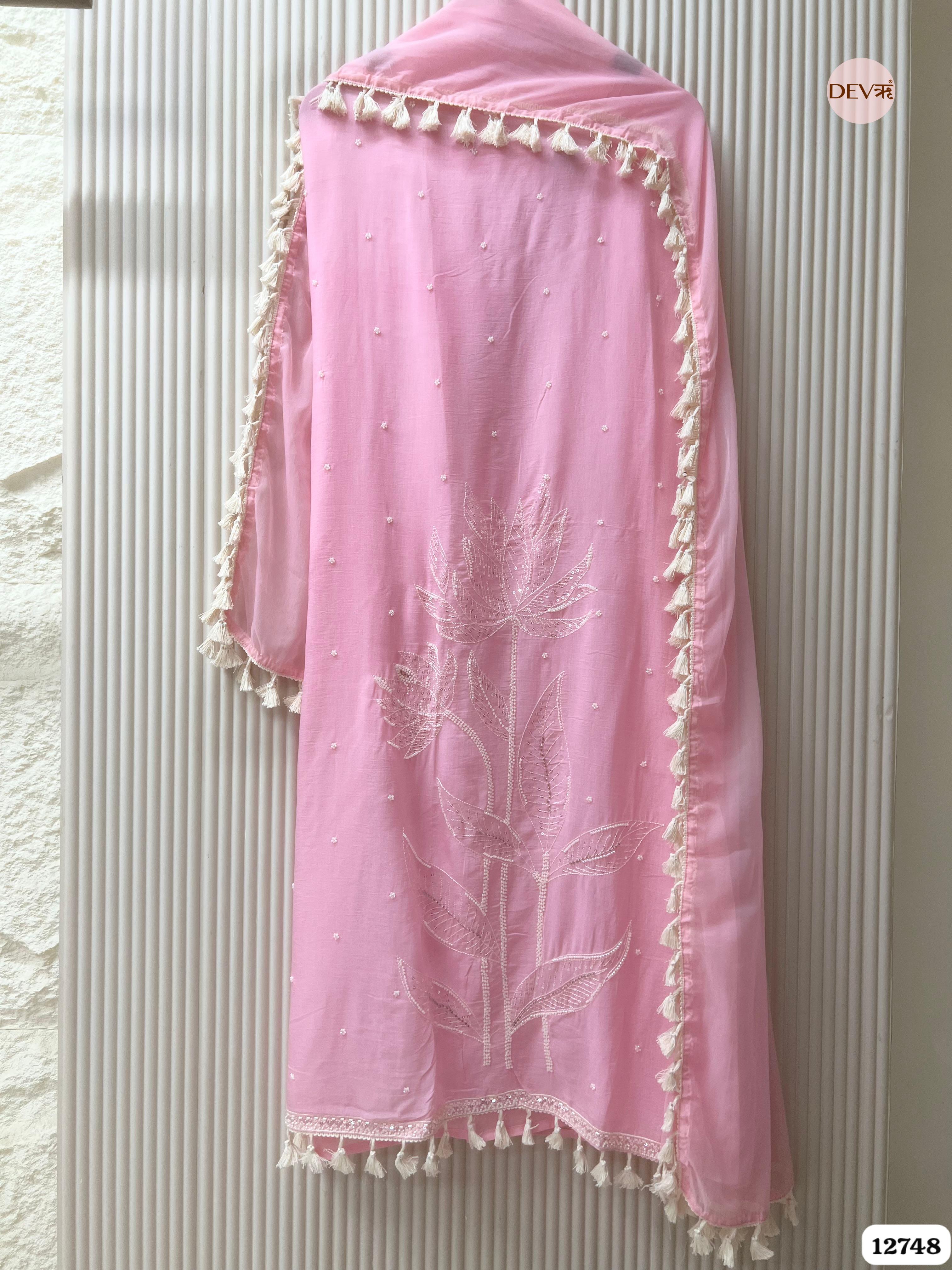 Pink Mul Cotton Embroidered Unstitched 3-Piece Suit (Devri – D.No 12748)
