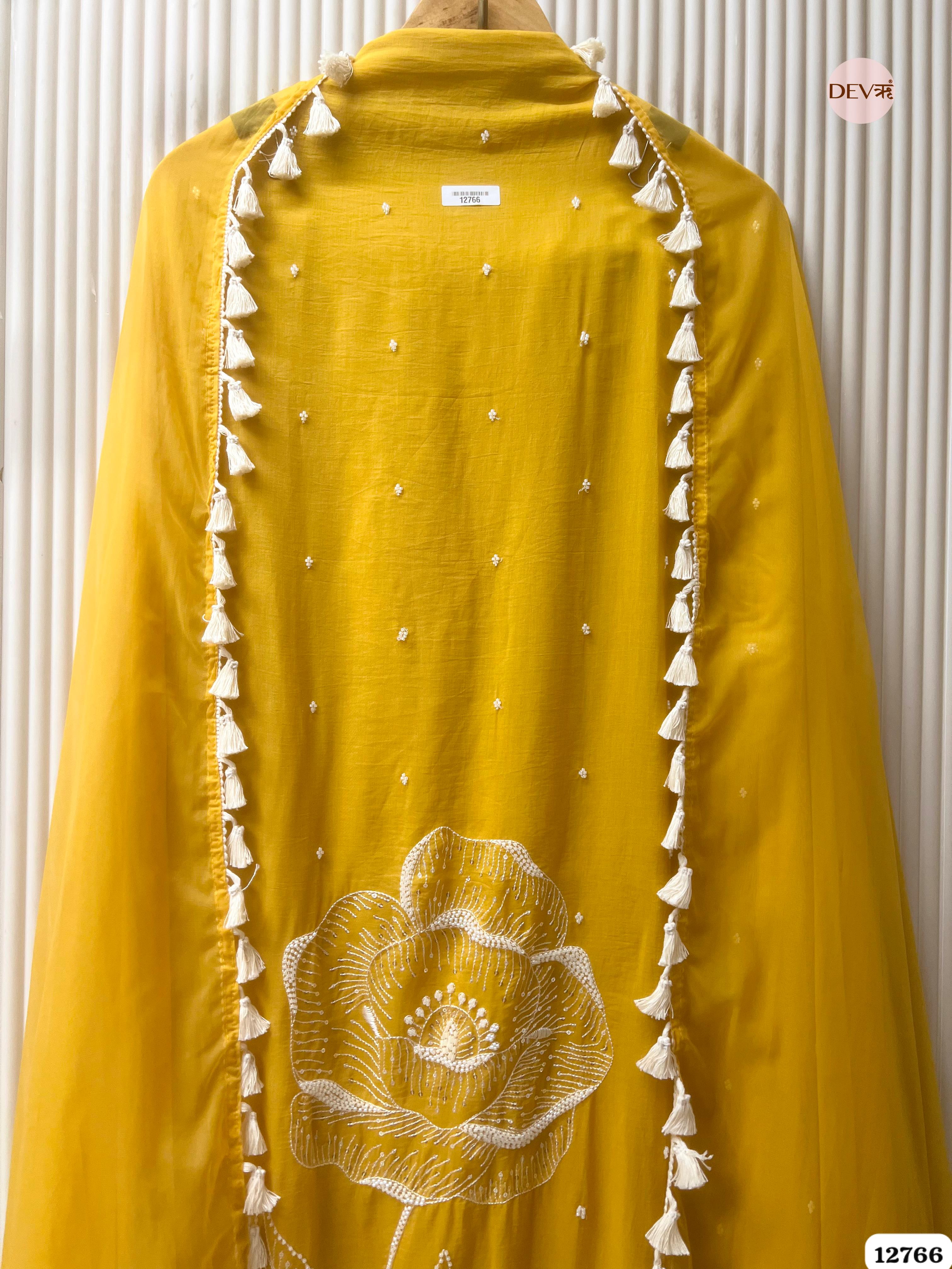 Yellow Mul Cotton Embroidered Unstitched 3-Piece Suit (Devri – D.No 12766)