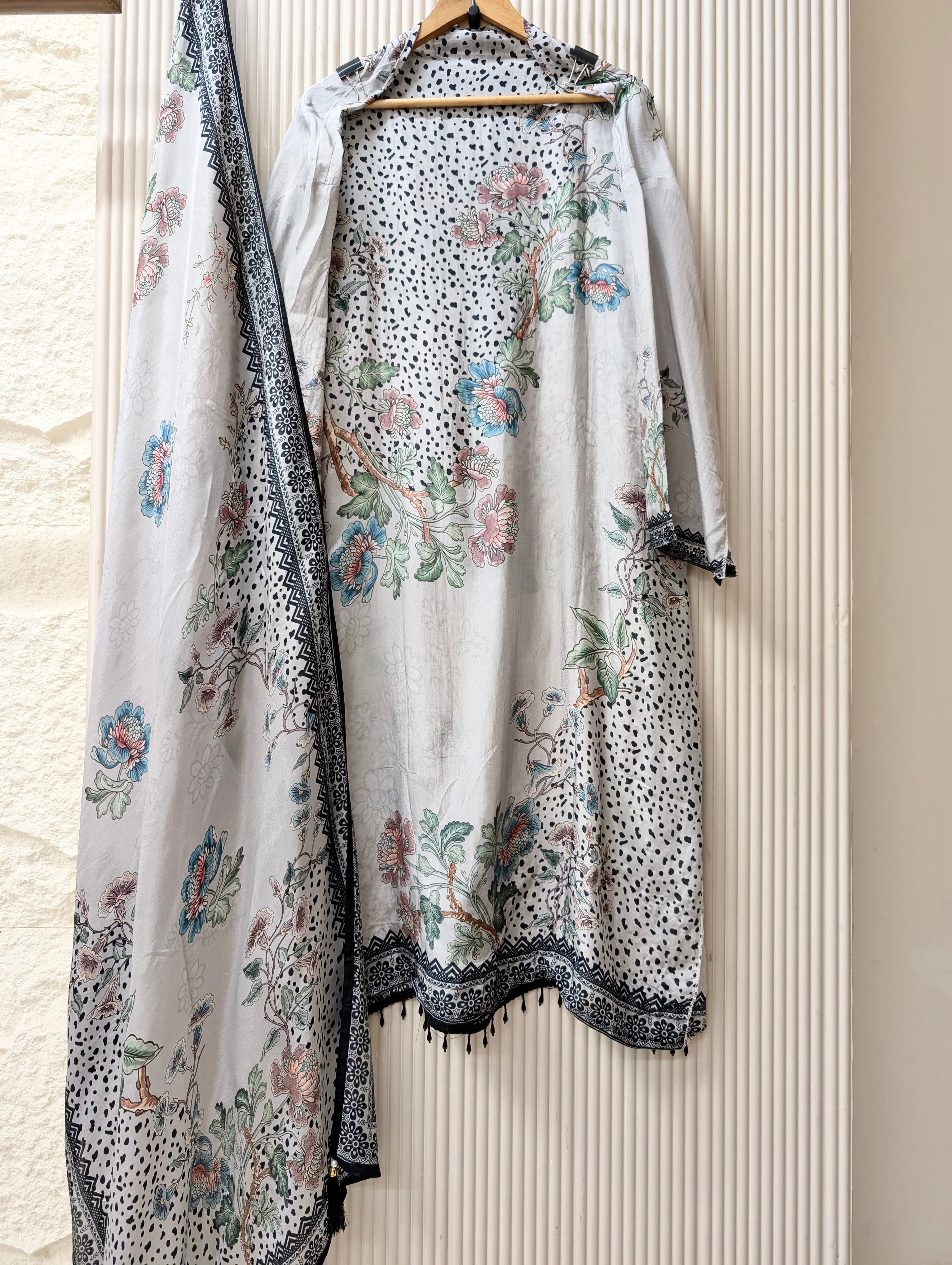 Grey Muslin Blend Printed Unstitched 3-Piece Suit (Devri – D.No 13742)