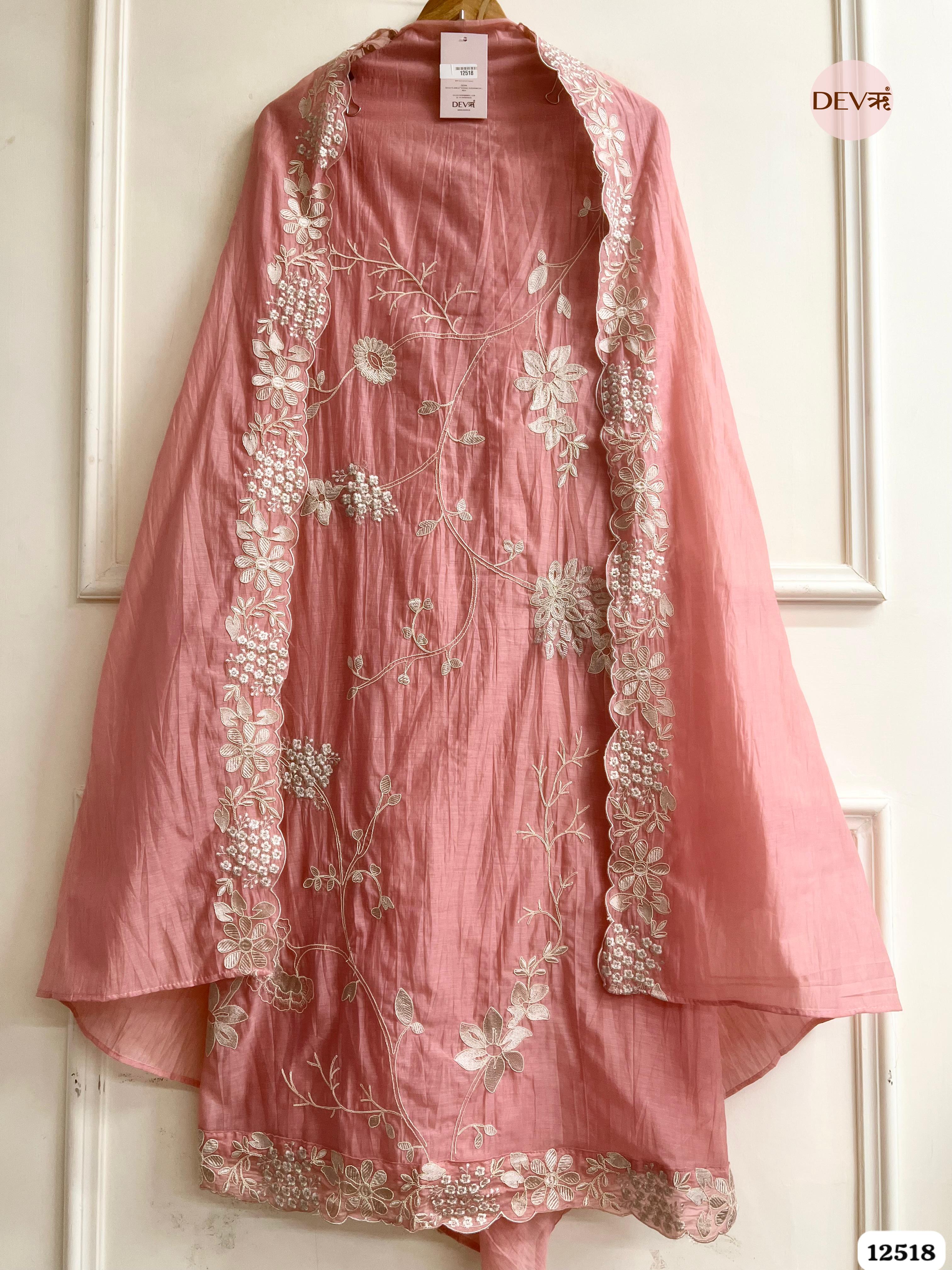 Pink Mul Cotton Embroidered Unstitched 3-Piece Suit (Devri – D.No 12518)